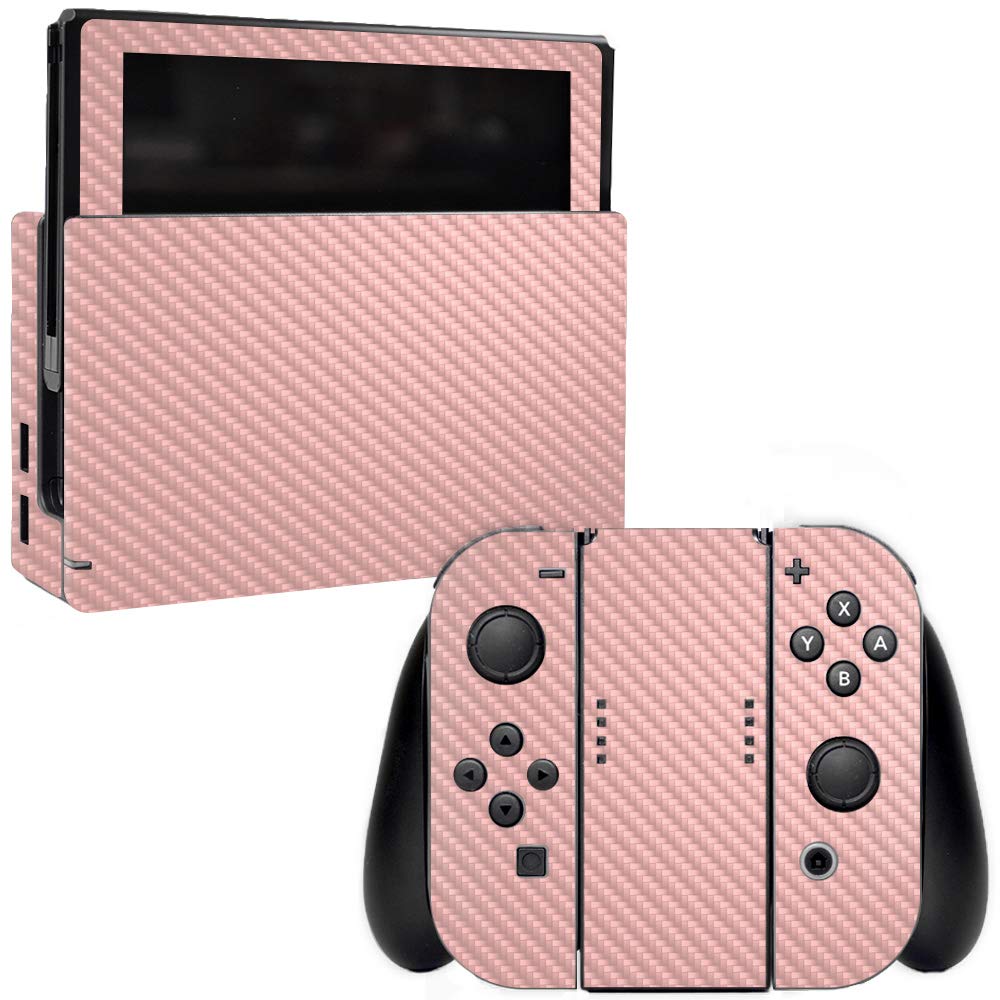 MightySkins Carbon Fiber Skin for Nintendo Switch - Solid Blush | Protective & Durable Textured Cover | Easy to Apply & Remove | Made in USA | Perfect for Gaming, Travel & Style Protection