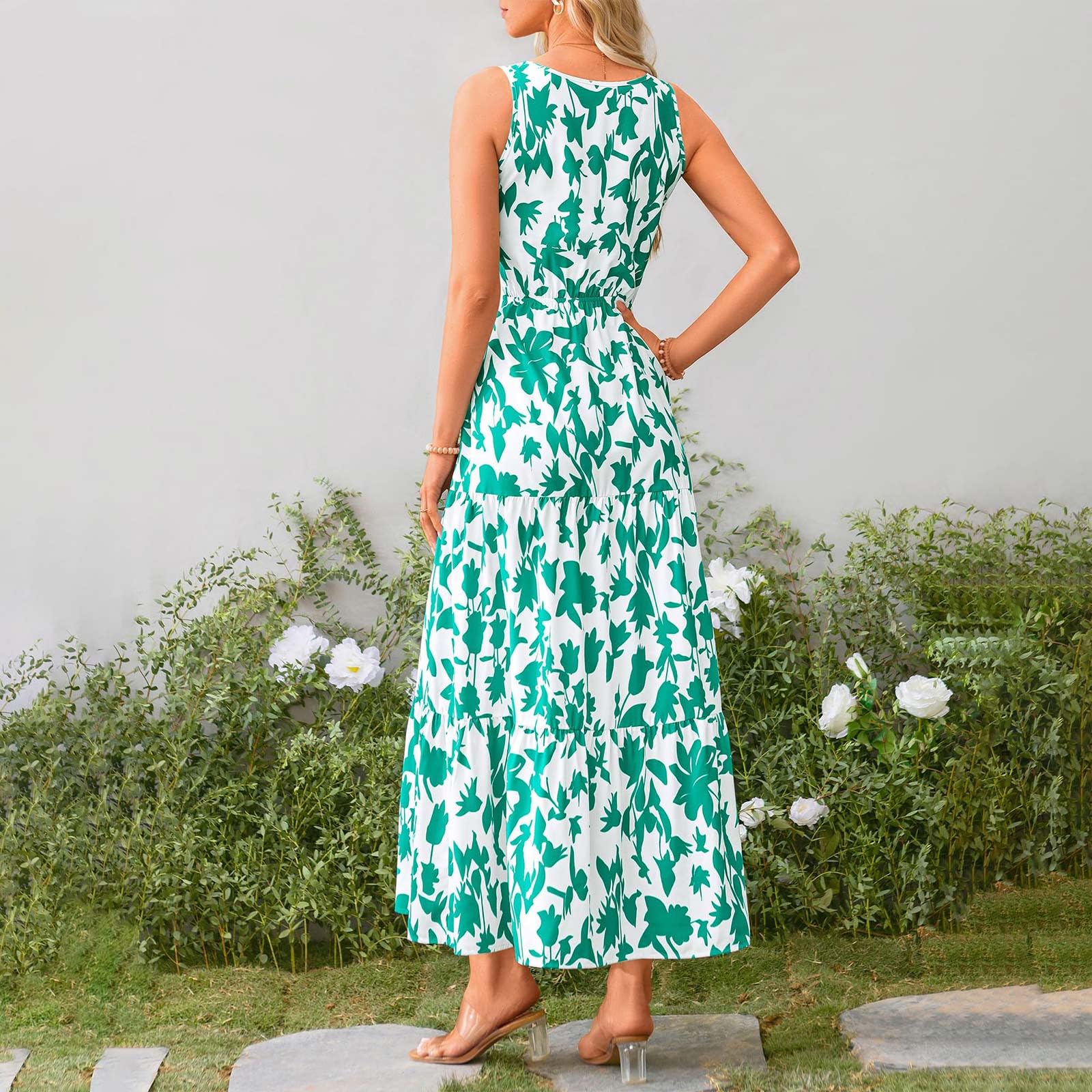 2025 Women's Summer Dresses - Boho Casual Sleeveless Maxi Sundress with Floral Print | Perfect for Wedding Guest, Beach Vacation & Outdoor Parties
