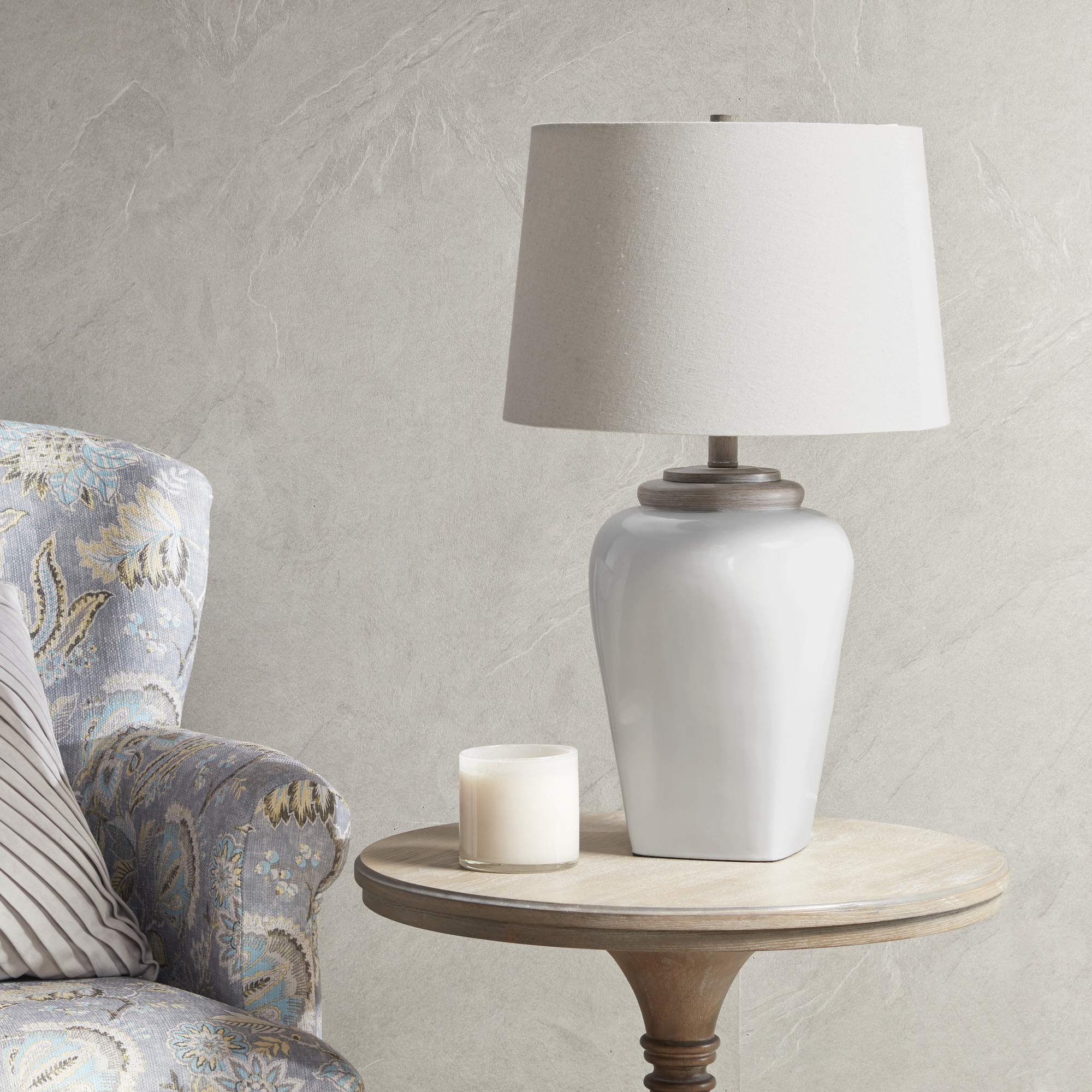 INK+IVY Jemma Table Lamp - Modern Ceramic Base with Tapered Drum Shade, 15