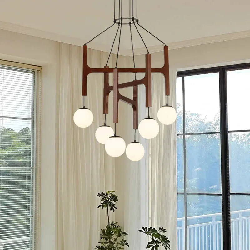 Minimalist Wooden Pendant Chandelier Light - Modern Scandinavian Hanging Lamp for Dining Room, Kitchen Island & Bedroom Lighting