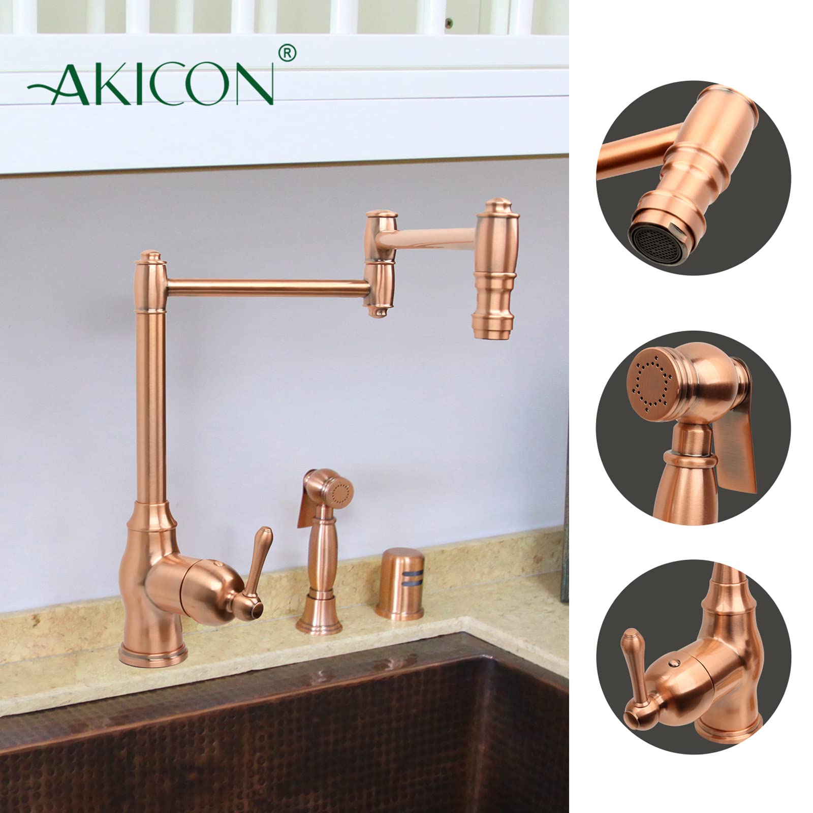 Premium One-Handle Copper Kitchen Pot Filler Faucet with Side Spray - Perfect for Modern Kitchens, Cooking, and Filling Large Pots Easily