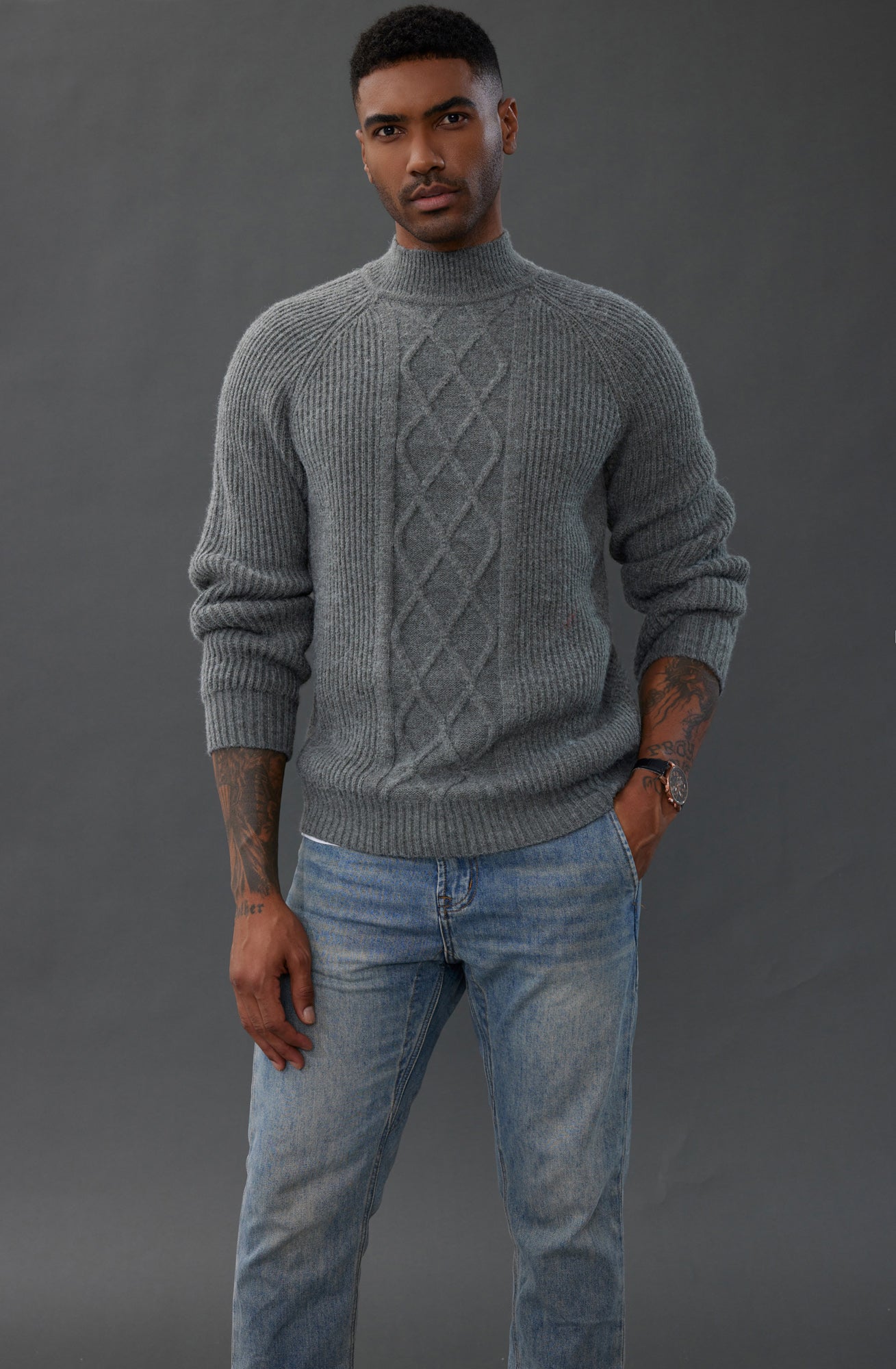 Men's Casual Cable Knit Mock Neck Pullover Sweater - Warm Winter Fashion for Office & Outdoor Activities