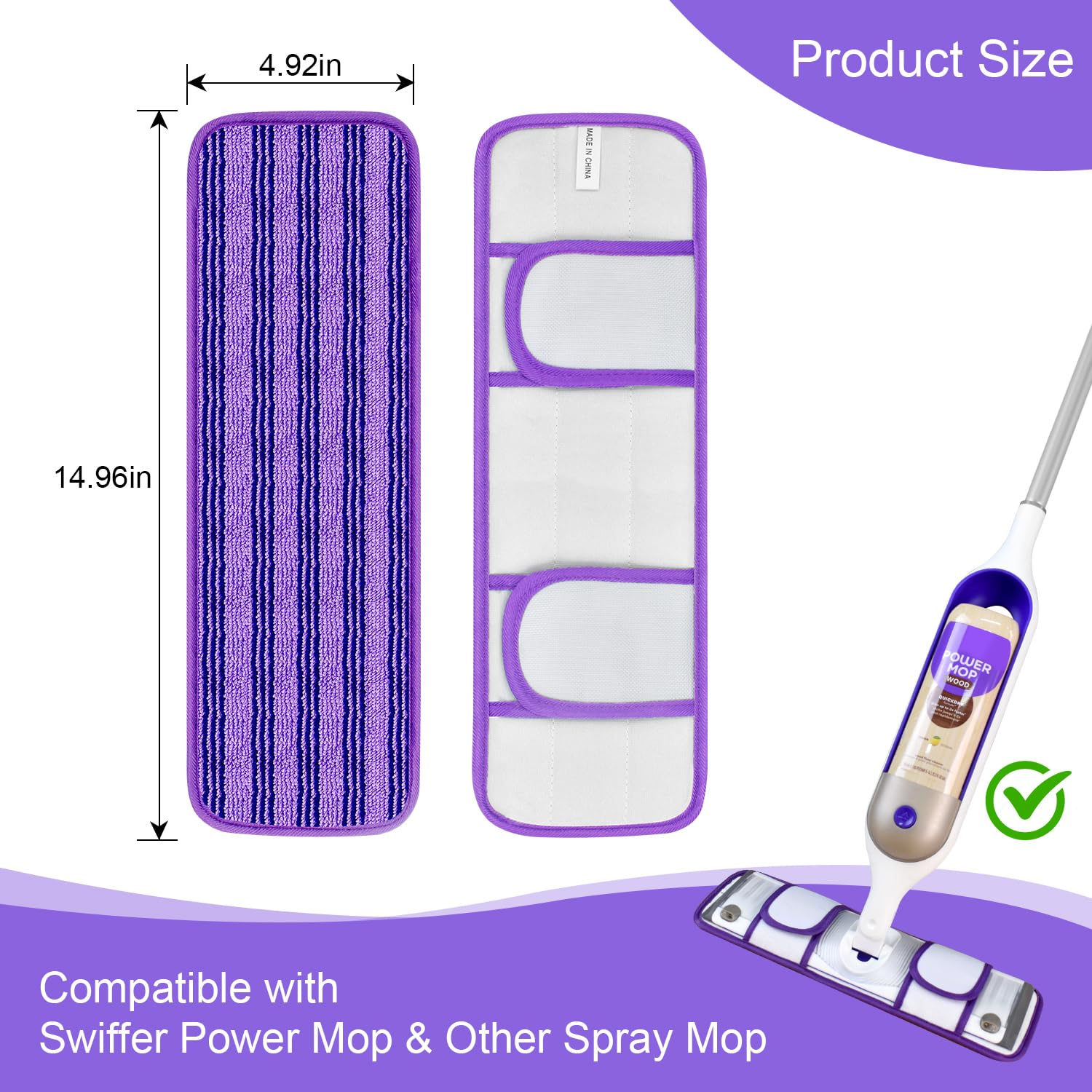 2 Pack Upgraded Reusable Mop Pads for Swiffer PowerMop - Washable Microfiber Refill Pads Replacement for Hardwood, Tile & Laminate Floors - Eco-Friendly Multi-Surface Cleaning Pads for Kitchen, Bathroom & Pet Areas