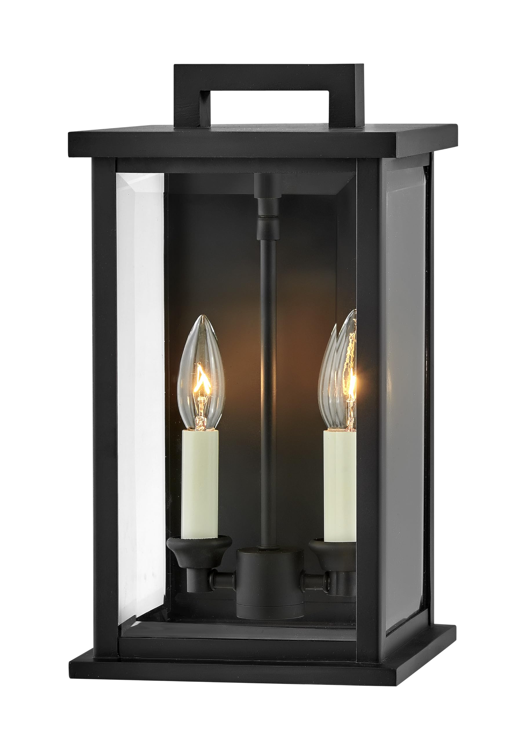 Hinkley Weymouth Medium Wall Mount Outdoor Lantern - Estate Series, 2-Light Black Aluminum Sconce with Clear Beveled Glass & Candle Sleeves - Perfect for Porch, Patio, Garden, and Entryway Lighting