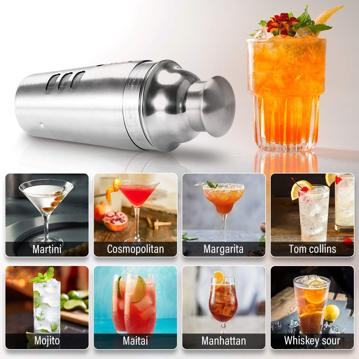 Premium 700ML Boston Cocktail Shaker Set with Built-in Strainer & Measuring Jigger - Professional Bartender Kit with Recipe Guide - Perfect for Home Bars, Parties & Mixology Enthusiasts