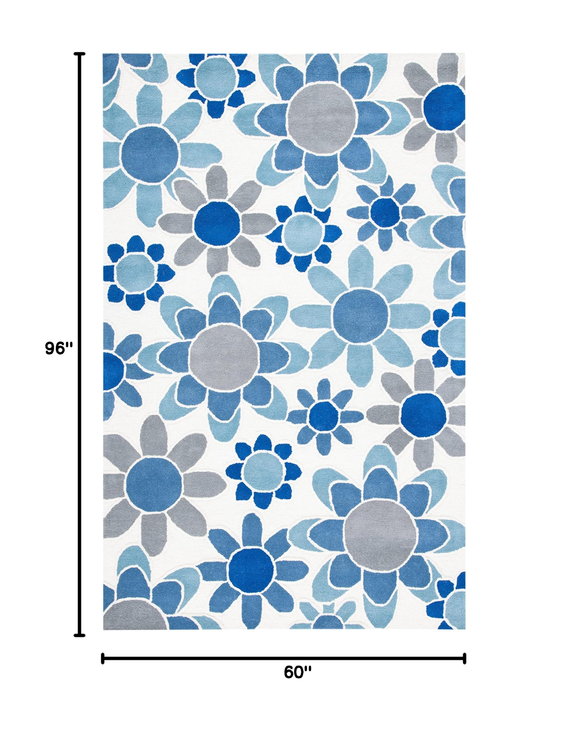 SAFAVIEH Kids Collection Handmade Floral Wool Area Rug - 5' x 8', Ivory & Blue, Non-Slip Nursery Rug for Playroom, Bedroom & High Traffic Areas | Durable & Soft for Children's Spaces (SFK923M)