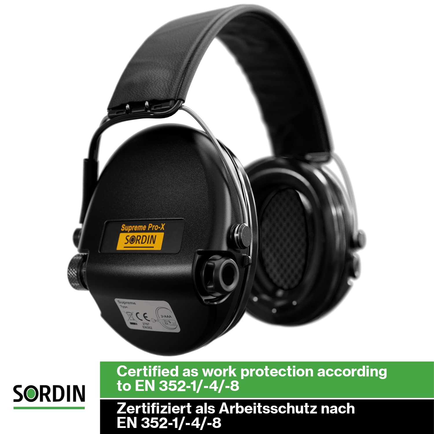 Sordin Supreme Pro-X Electronic Ear Muffs for Hunting & Shooting - Active Noise Reduction, Leather Headband & Gel Cushions - Perfect for Range Shooting, Hunting & Outdoor Sports