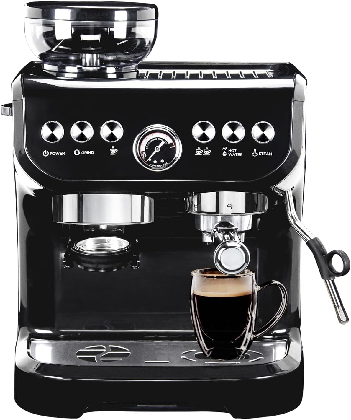 MIROX 15 Bar Espresso Machine with Milk Frother & Built-in Grinder - 70oz Removable Water Tank for Cappuccino & Latte - ABS High-Strength Plastic Coffee Maker for Home & Office Use