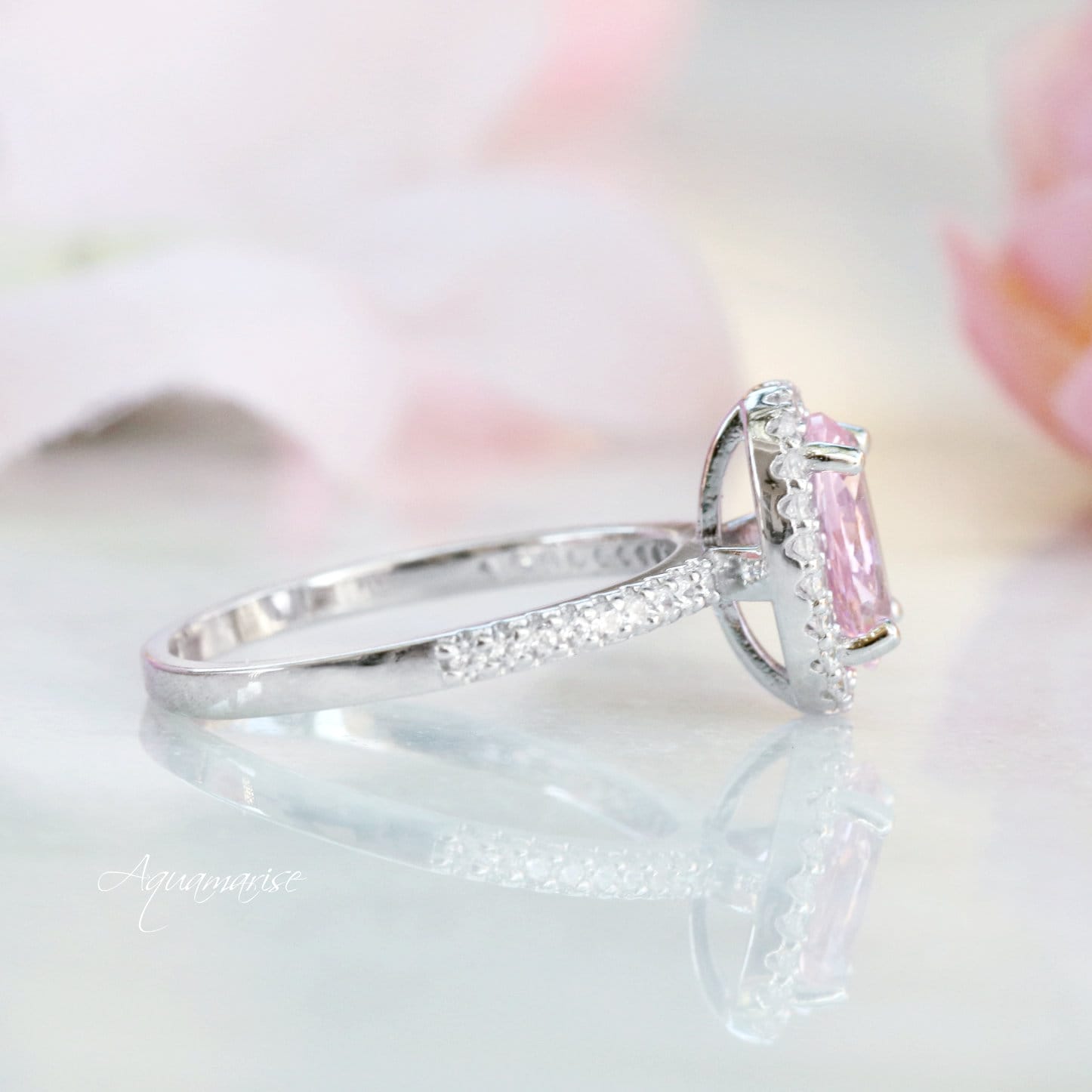 14K White Gold Iris Oval Pink Tourmaline Engagement Ring - Elegant Wedding Band, Anniversary Gift for Her, Perfect for Proposals & Special Occasions