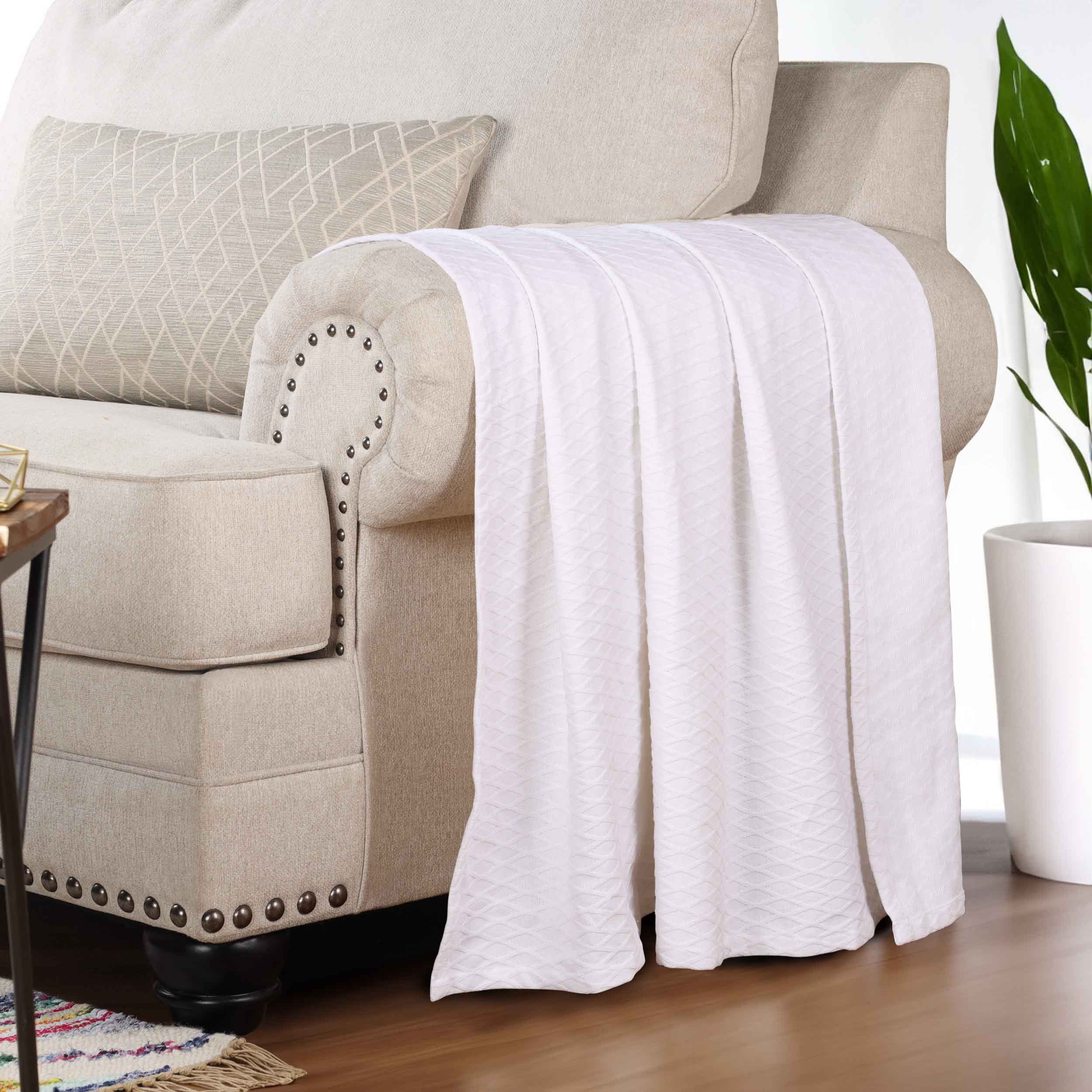 Premium Cotton All-Season Diamond Pattern Bed Blanket & Sofa Throw - Soft Cozy Blanket for Bedroom, Living Room, and Outdoor Use