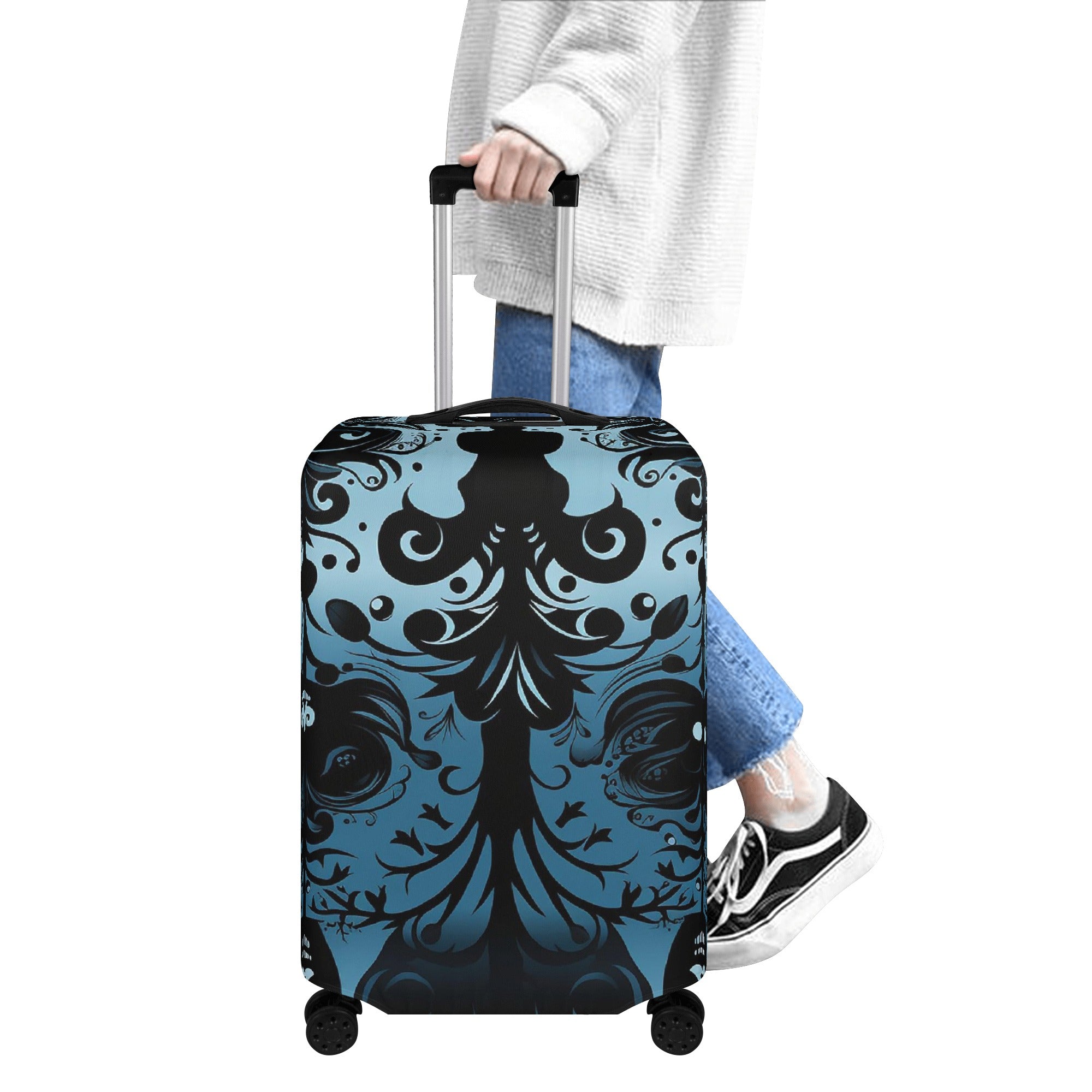 Stylish Gothic Blue Polyester Luggage Cover - Waterproof Travel Suitcase Protector for Airlines, Perfect for Vacation & Business Trips