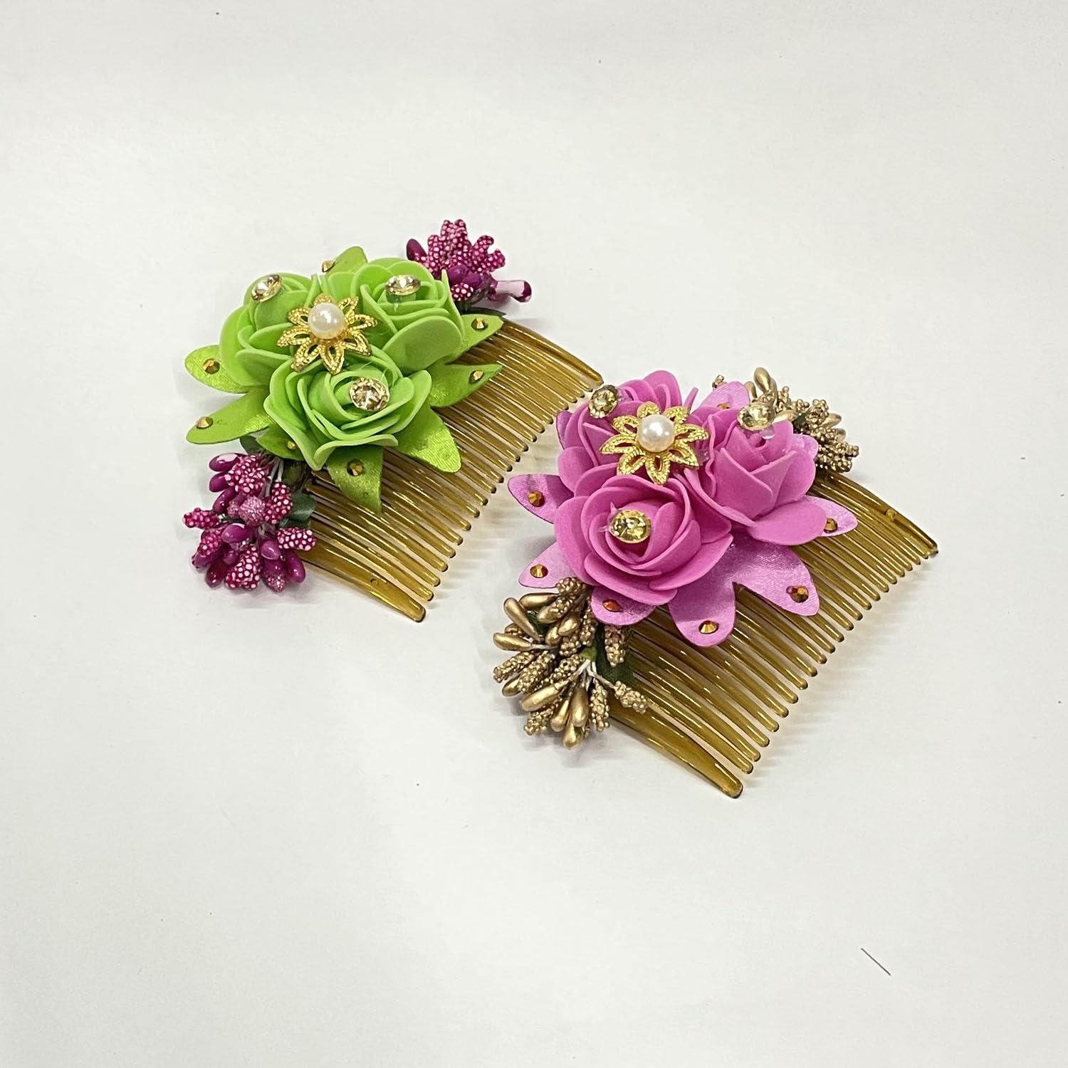 GuruEmbelish Bridal Hair Accessories Set - 2 Pack Wedding Bun Comb Clips with Floral Hair Brooch for Brides, Bridesmaids & Special Occasions | Perfect for Weddings, Prom & Formal Events
