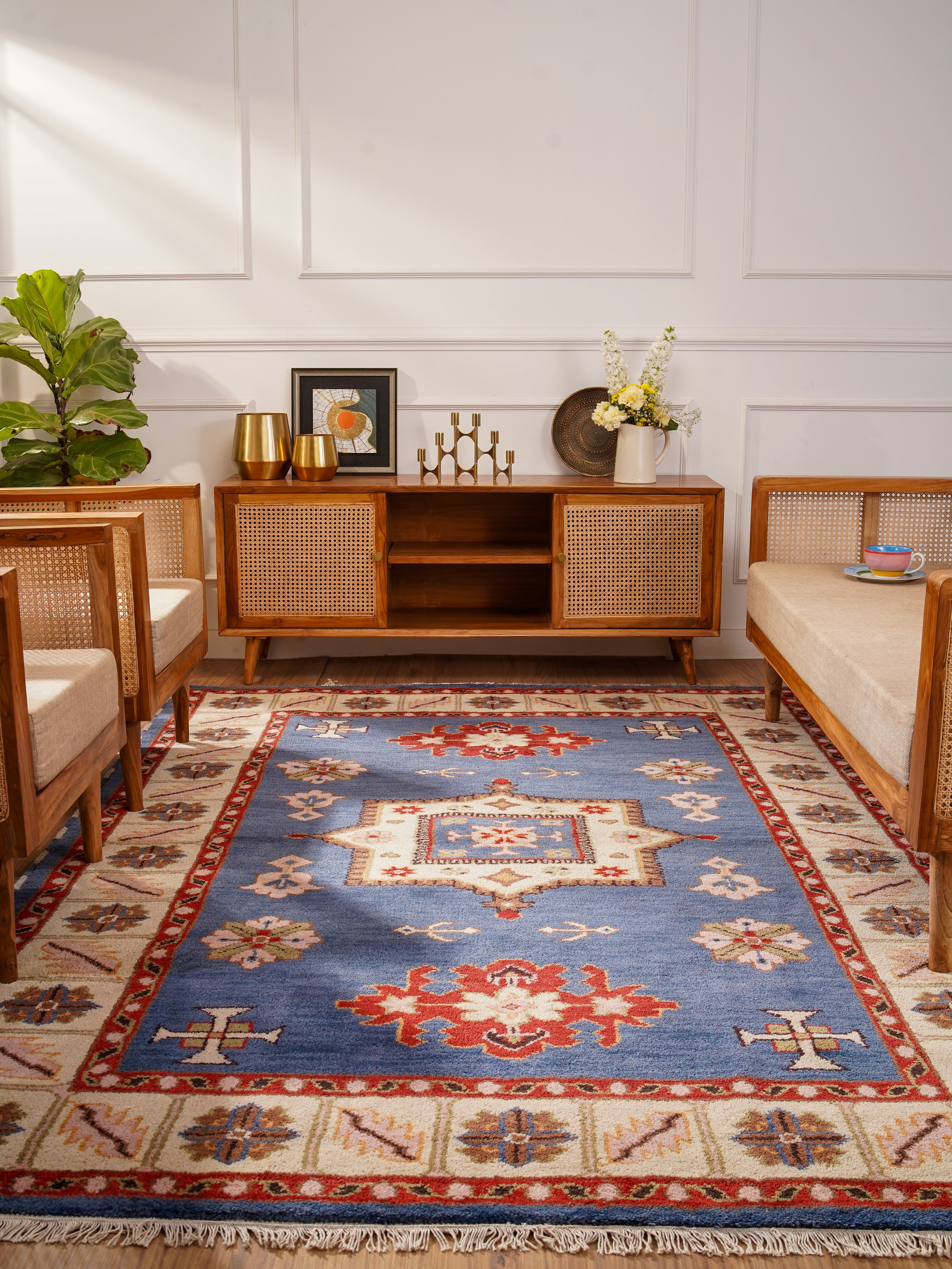 Handmade Afghan Rug - Premium Hand Knotted Wool Carpet for Living Room, Bedroom & Home Decor | Traditional Oriental Design | Durable & Soft Floor Covering