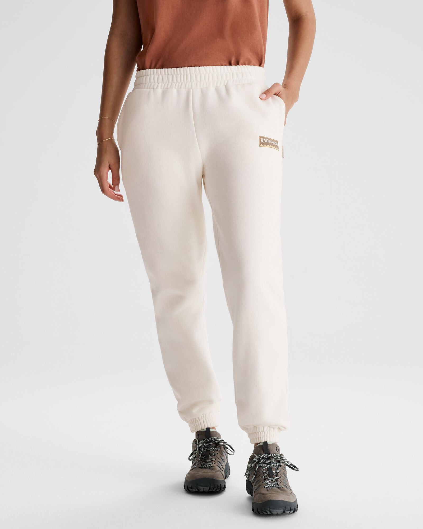 Women's Logo Slouchy BB Joggers - Comfortable Casual Sweatpants for Lounge & Workout | Bone Color | Perfect for Yoga, Running & Home Relaxation