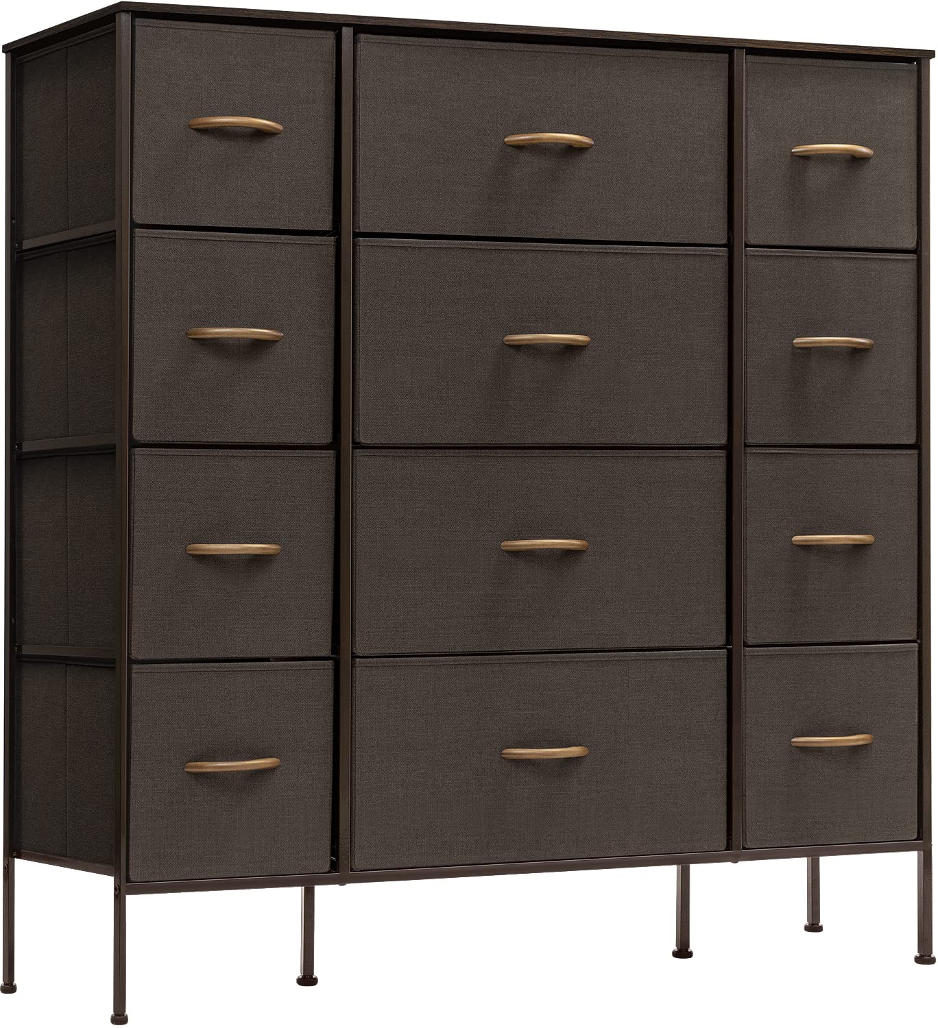 Sorbus 12-Drawer Fabric Dresser Organizer with Wooden Handles - Large Storage for Clothes, Bedroom & Closet Organization - Tall Dresser for Living Room, Office, Nursery - Easy Pull Fabric Bins in Brown | Perfect for Small Spaces & Home Organization