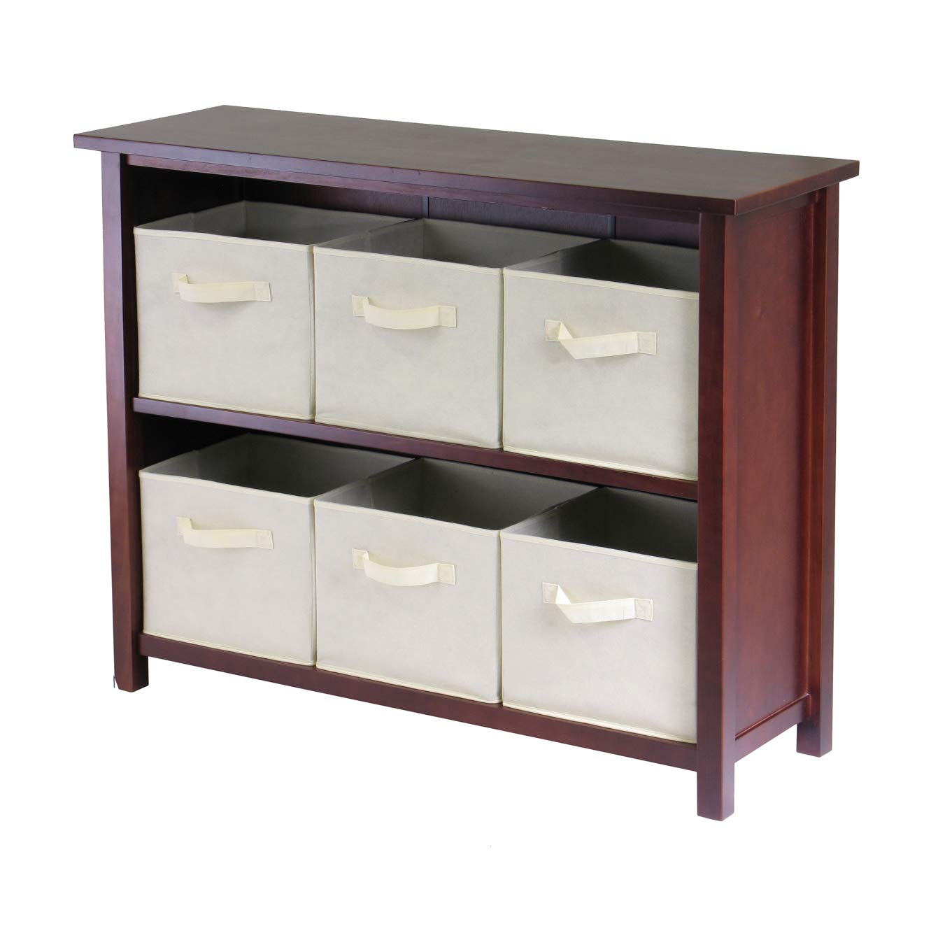 Winsome Verona 6-Shelf Small Storage Organizer in Walnut/Beige - Perfect for Bedroom, Bathroom, and Office Organization