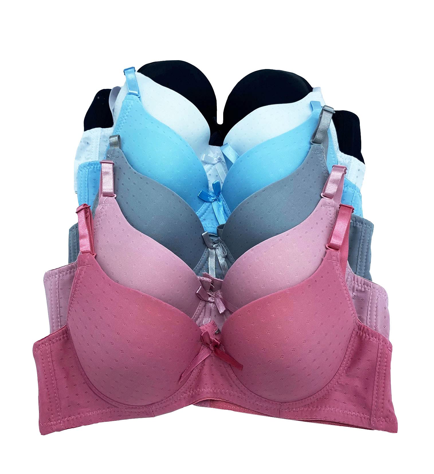 Iheyi 6-Pack Women's Wired Basic Plain Light to Medium Support Everyday Bras - Comfortable for Work, Yoga & Daily Wear