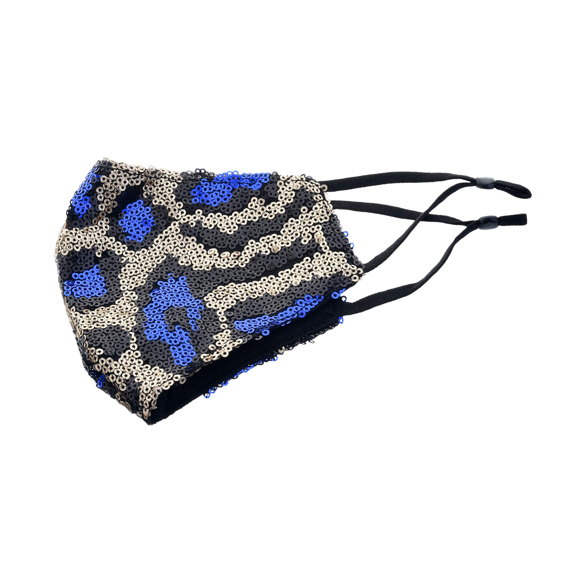 Blue Animal Print Shiny Sequin Fashion Face Mask - Reusable Glamorous Party Accessory for Halloween, Cosplay, and Special Events