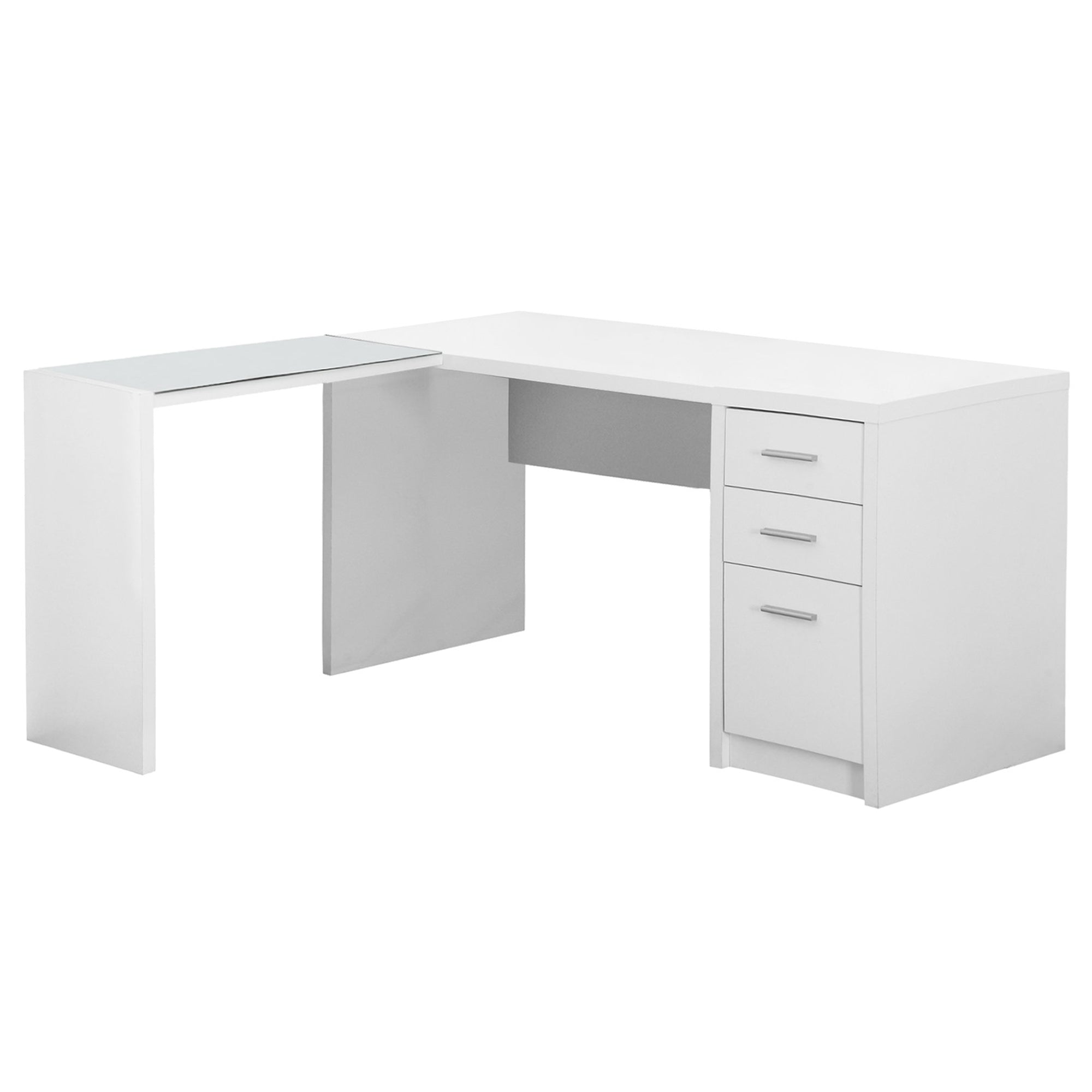 White Corner Desk with Tempered Glass Top - Modern Office Furniture for Home & Workspace
