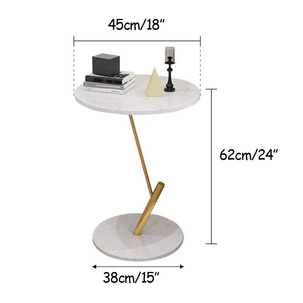 Modern Round Marble Coffee Table - 45x45x62cm Side End Table with Storage for Living Room & Bedroom - Elegant Accent Furniture for Home Decor, Compact Space Saving Design