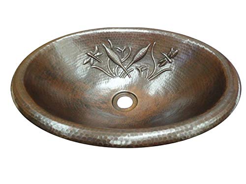 Copper Oval Bathroom Sink with Modern Design - Matte Finish - 6 x 14 x 19 Inches - Perfect for Farmhouse, Rustic & Vintage Style Bathrooms