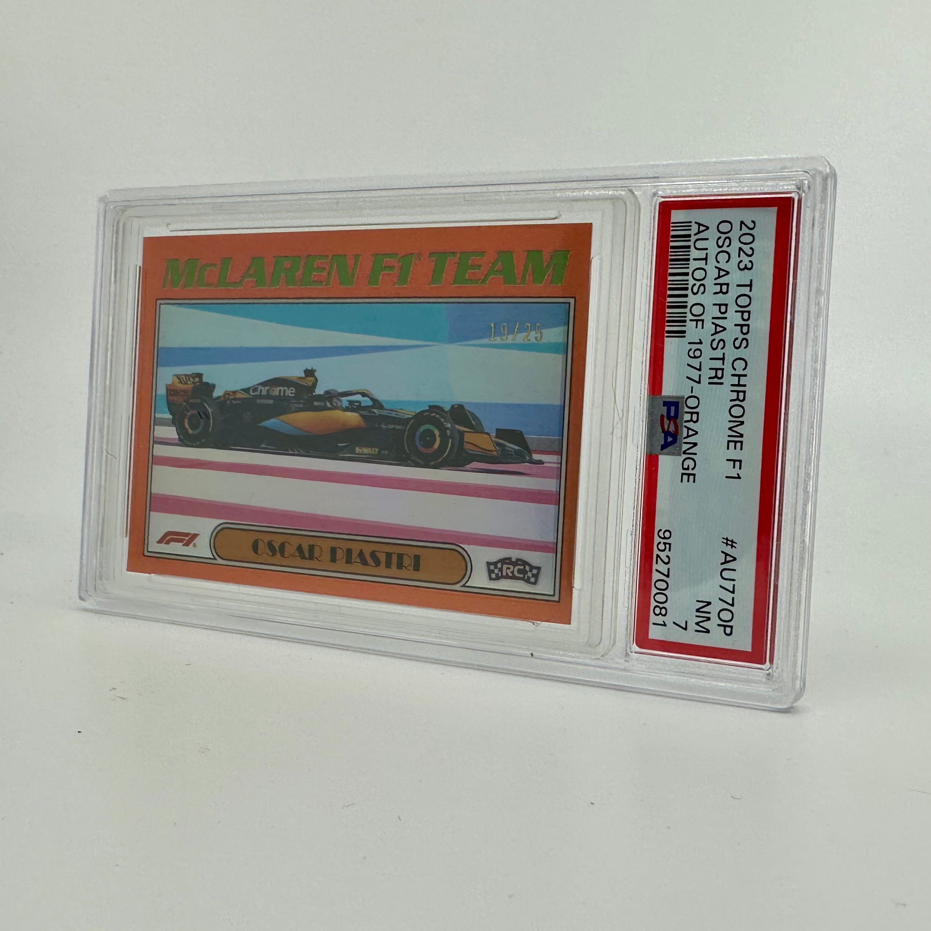 2023 Topps Chrome Oscar Piastri McLaren #AU77 Orange Refractor PSA 7 - Collectible Racing Driver Trading Card for Fans & Memorabilia Enthusiasts