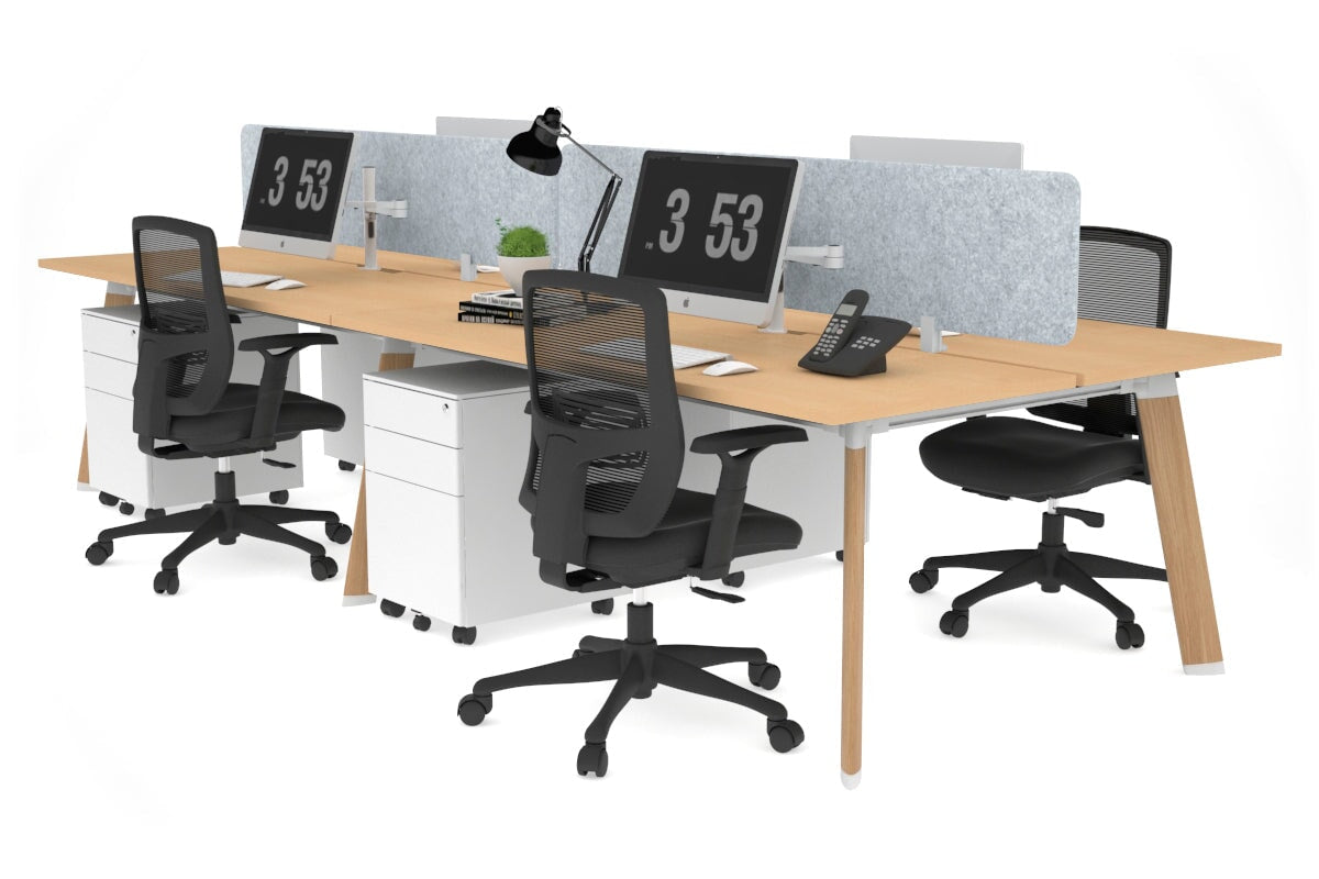 4-Person Workstation with Wood Imprint Frame - 1600L x 800W Office Desk with Cable Management Scallop for Team Collaboration & Productivity | Perfect for Open Offices, Coworking Spaces & Home Offices