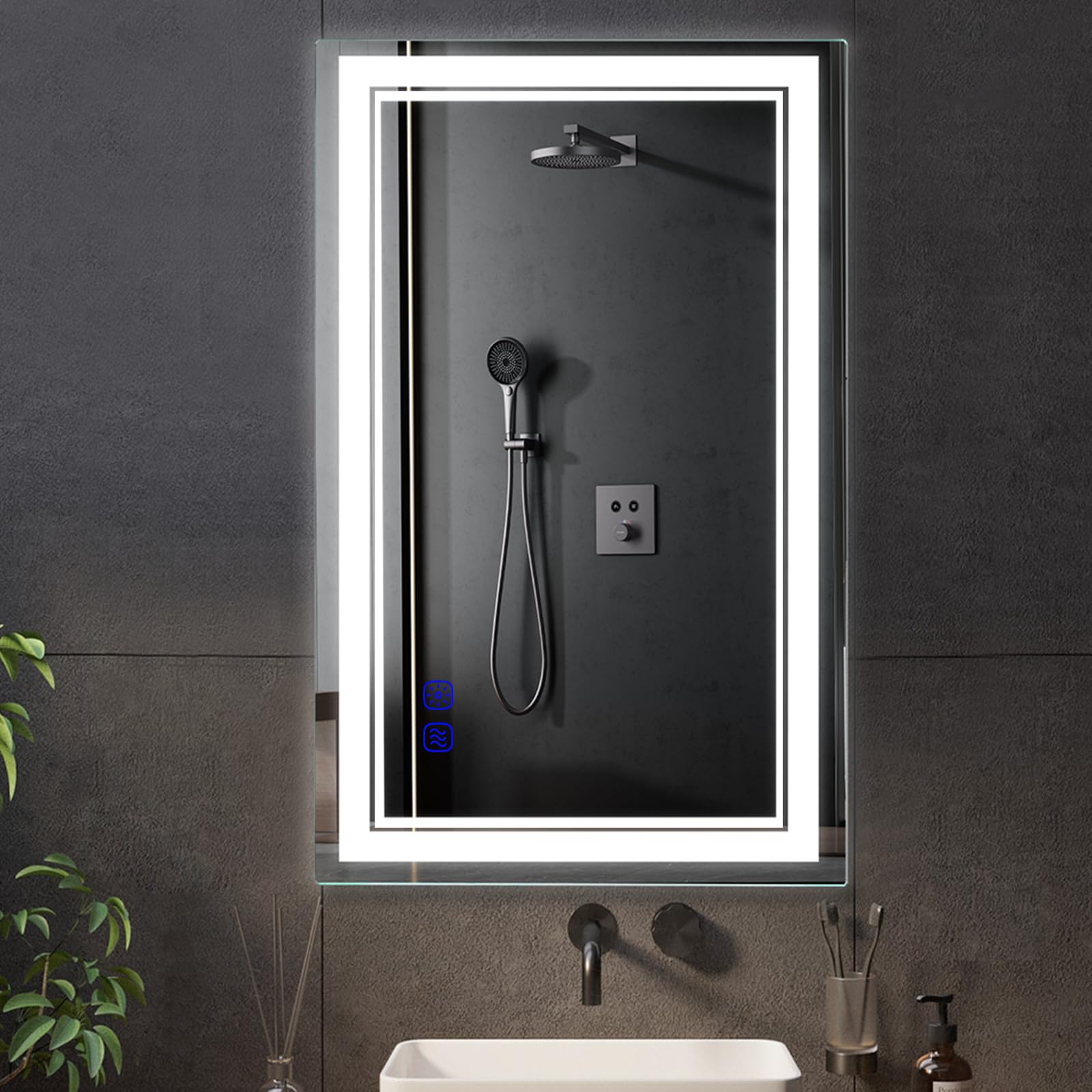 40x24 Inch LED Bathroom Mirror with Lights - Dimmable Wall Vanity Makeup Mirror with Adjustable Color (Warm White/Natural/Daylight), Smart Memory Touch Button, Anti-Fog & Shatter-Proof - Perfect for Makeup Application, Shaving, and Home Decor