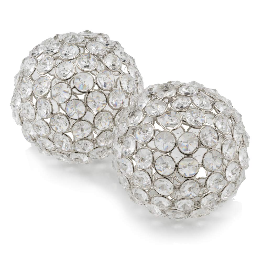 HomeRoots 3 Inch Silver Iron and Crystal Spheres - Set of 2 Decorative Orbs for Home Decor, Wedding Centerpieces, and Feng Shui Display
