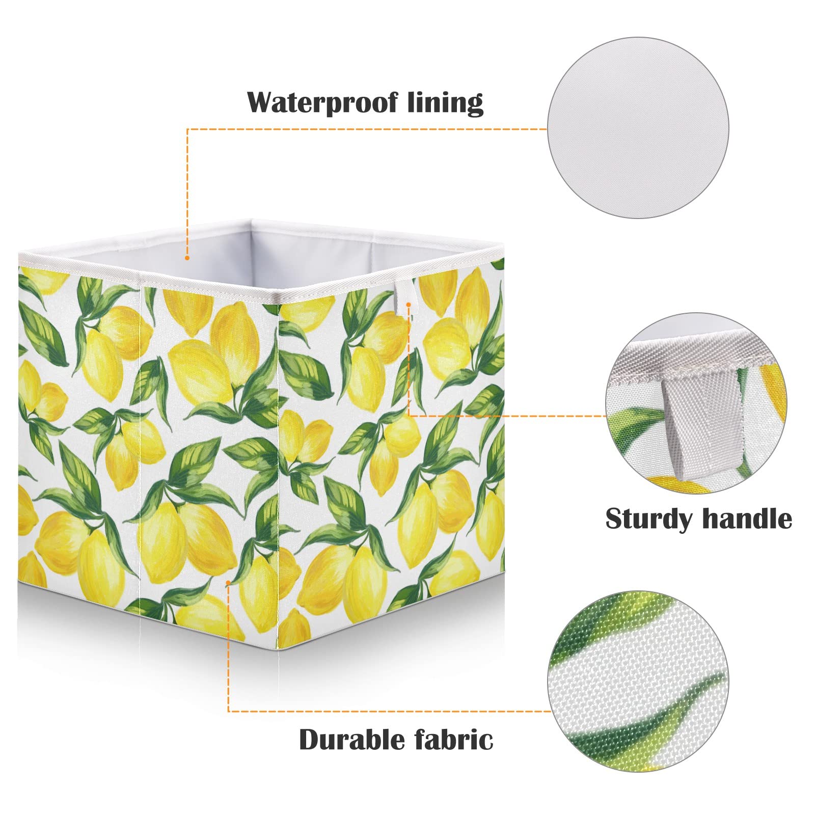 Ollabaky Yellow Lemons Collapsible Storage Bins - Waterproof Fabric Storage Cubes & Toy Organizer for Nursery, Playroom, Closet | Perfect for Kids' Room Organization & Home Storage Solutions