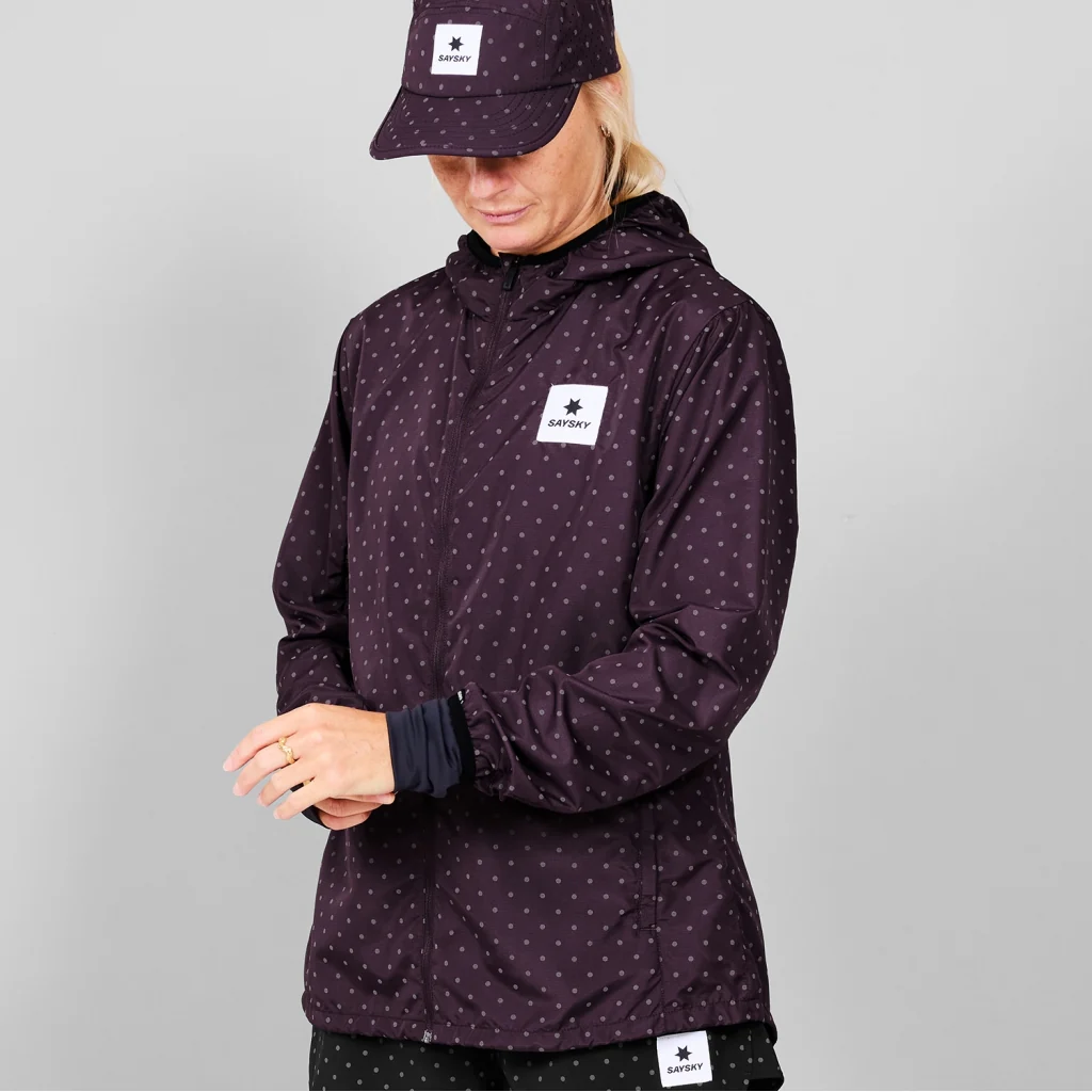 SAYSKY Women's Reflective Polka Dot Running Jacket - Lightweight Waterproof Windbreaker for Outdoor Jogging & Night Safety