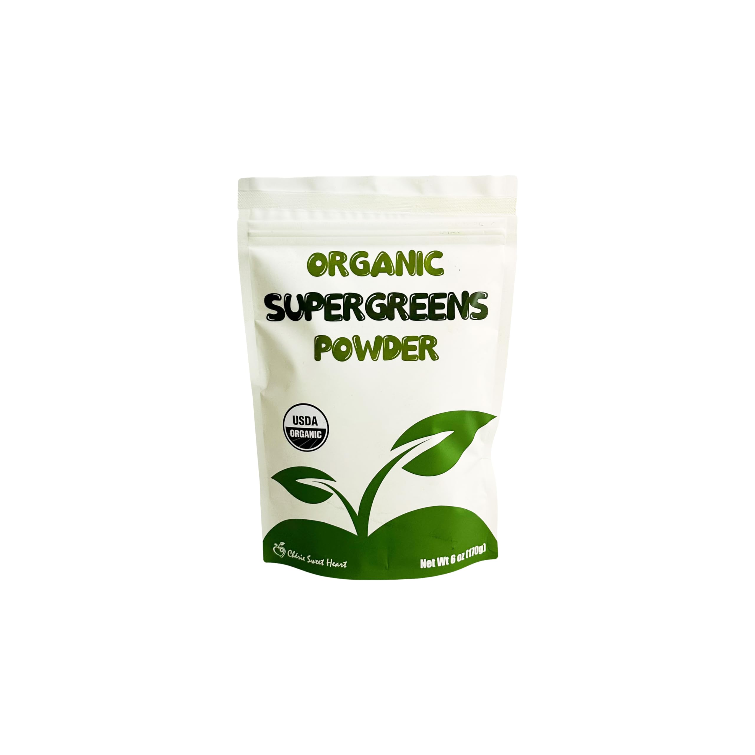 Organic Cherie Sweet Heart Supergreens Powder - Premium Green Superfood Blend with 34 Servings (6 oz) - Perfect for Smoothies, Juices & Daily Wellness Boost