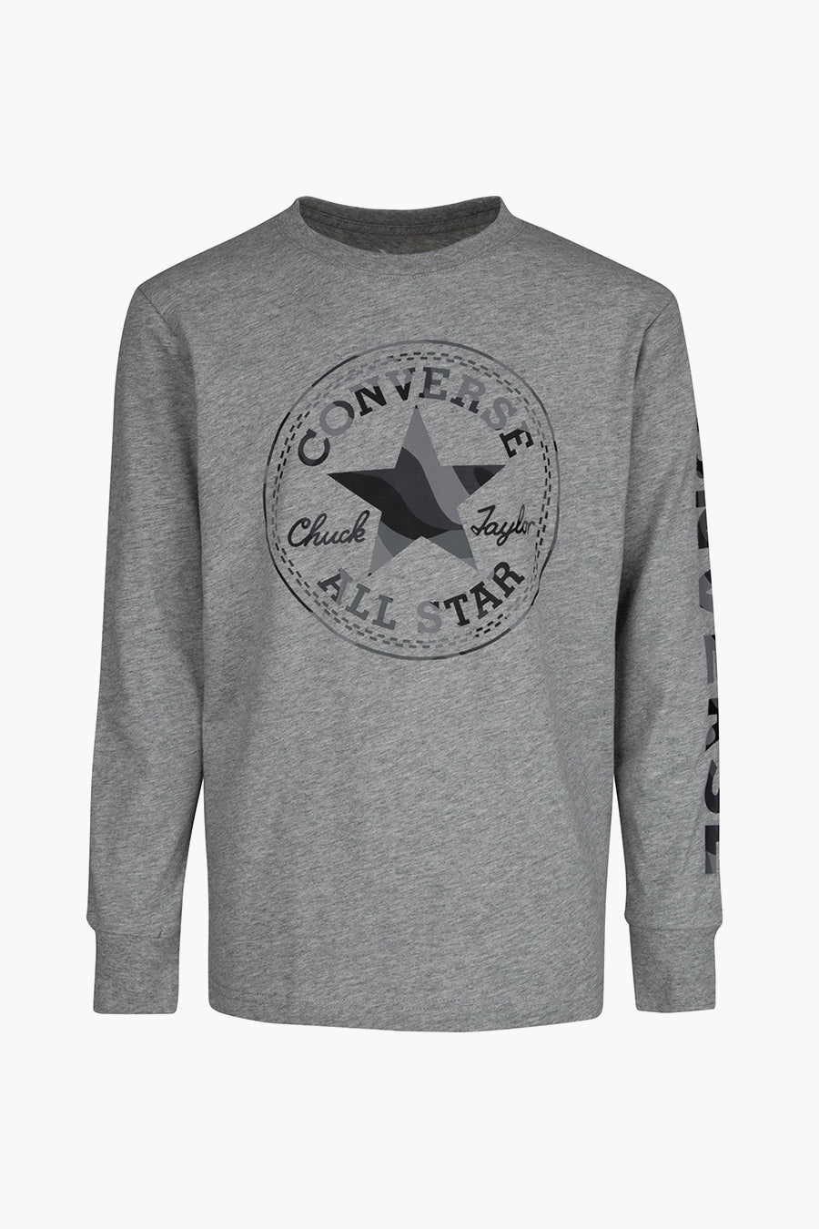 Converse Kids Camo Long Sleeve T-Shirt - Grey Heather | Comfortable & Stylish Casual Wear for Boys & Girls | Perfect for School, Playdates & Outdoor Activities