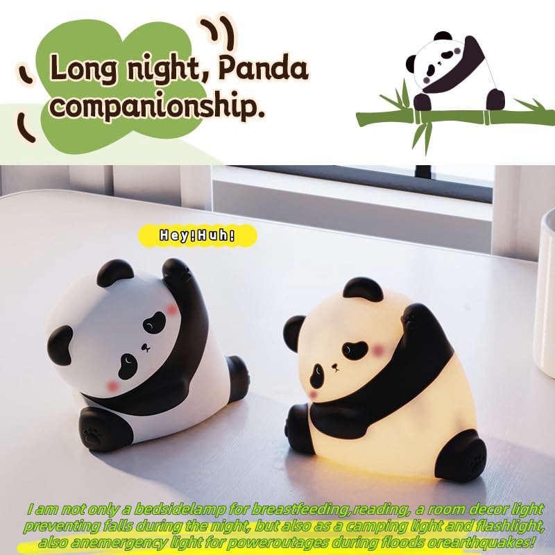Kung Fu Pose Panda Night Light - LED Squishy Cute Animal Lamp, Food-Grade Silicone Nightlight with 3-Level Dimmable Brightness, Perfect for Bedroom, Nursery, College Dorm Decor - Funny Gift Idea for Kids, Teens & Panda Lovers