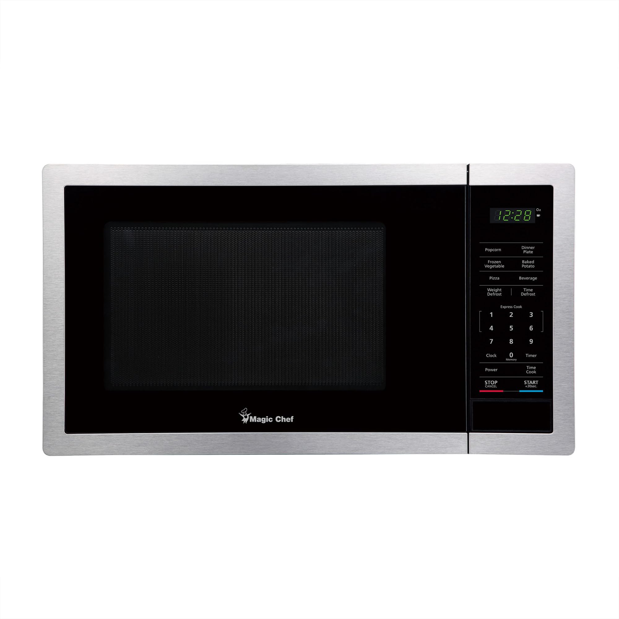 Magic Chef 0.9 Cu Ft Countertop Microwave Oven - 900W Compact Stainless Steel Small Microwave for Dorm, Office & Kitchen - Perfect for Quick Meals & Reheating Food