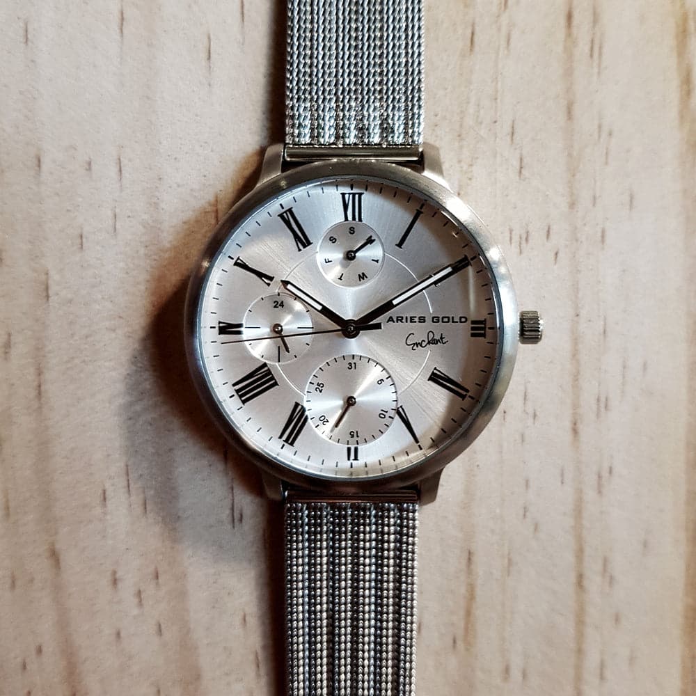 ARIES GOLD VOYAGE Silver Stainless Steel Women's Watch with Mesh Strap - Elegant & Durable Timepiece for Everyday Wear, Office & Special Occasions