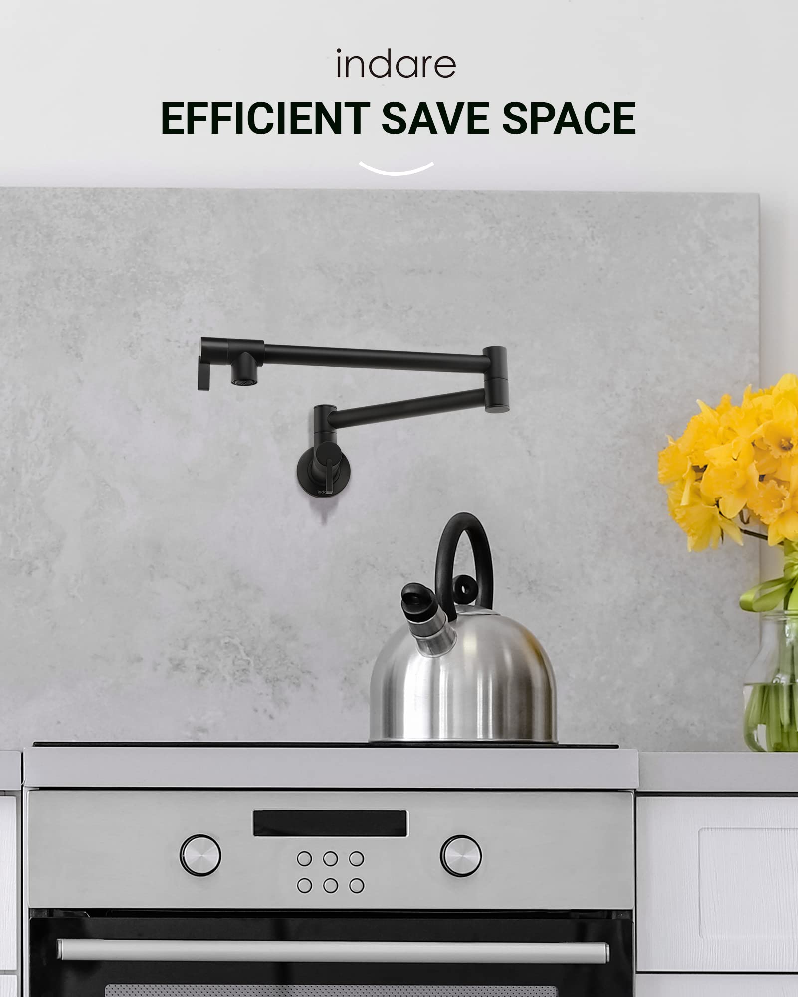 Premium Brass Wall Mount Pot Filler Faucet with Double Joint Swing Arms - Folding Kitchen Faucet for Easy Pot Filling - Ideal for Home Chefs & Busy Kitchens