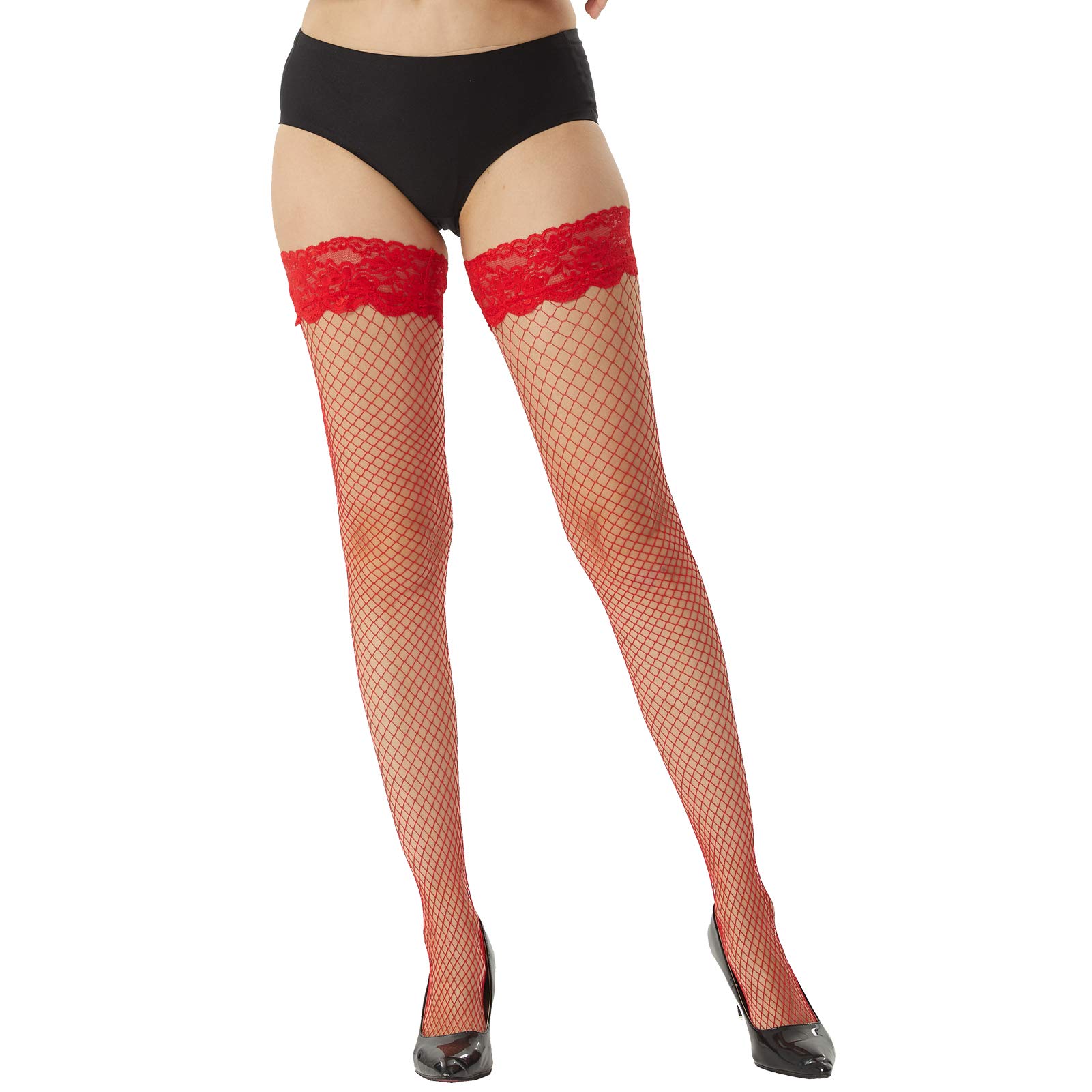 MANZI Fishnet Hold Up Stockings - Women's Lace Thigh High Stockings, Sexy Lingerie for Valentine's Day & Boudoir Photography