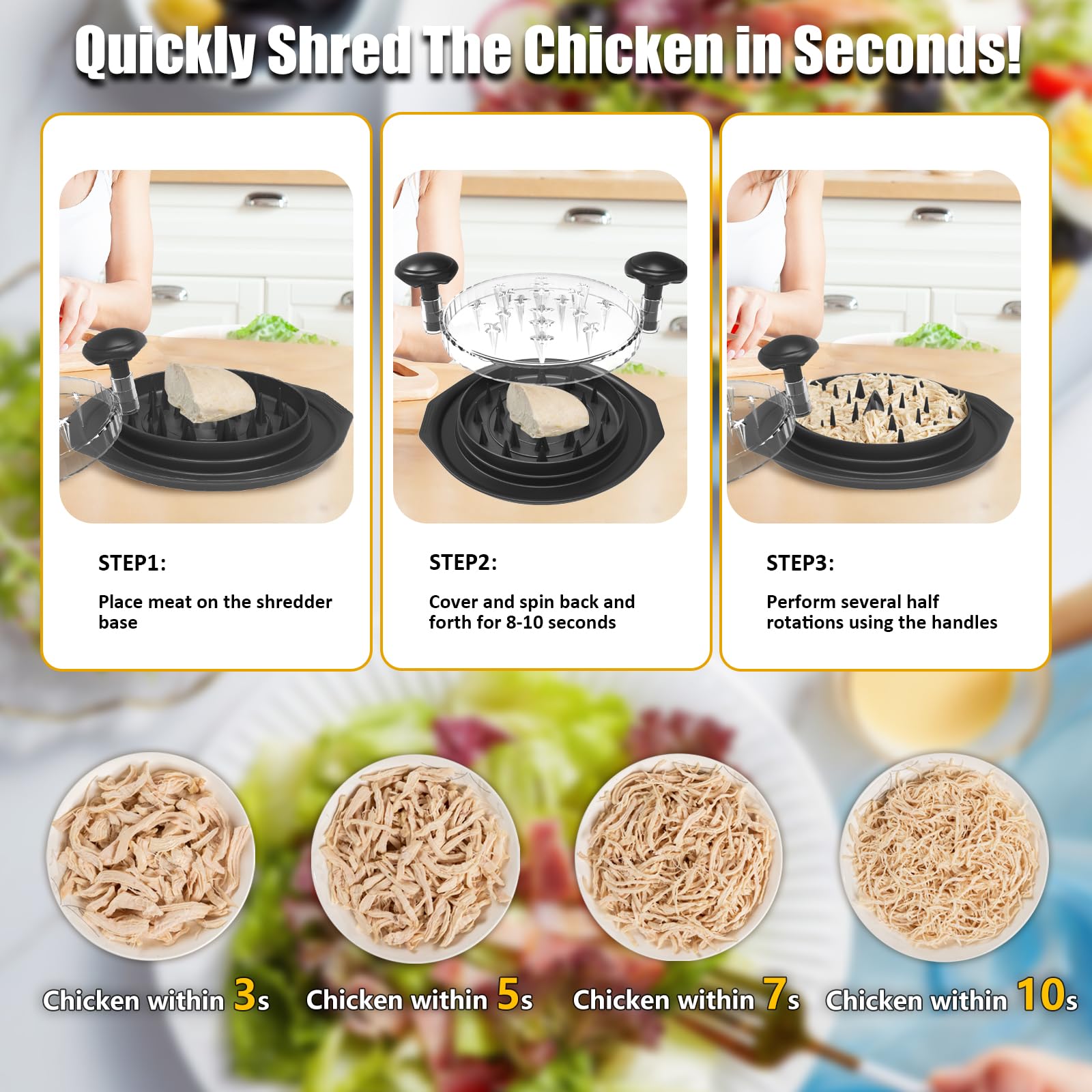 BPA-Free Chicken Shredder Tool - Anti-Slip Meat Shredder for Chicken Breast, Pulled Pork & BBQ - Easy Twist Design for Fast Cooking & Meal Prep - Perfect for Sandwiches, Tacos & Salads