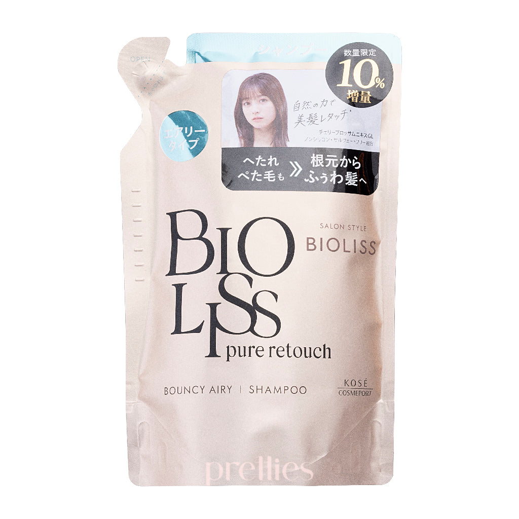 KOSE Bioliss Pure Retouch Bouncy Airy Shampoo Refill 340ml - Volumizing & Lightweight Hair Care for Fine Hair - Perfect for Daily Use at Home or Travel