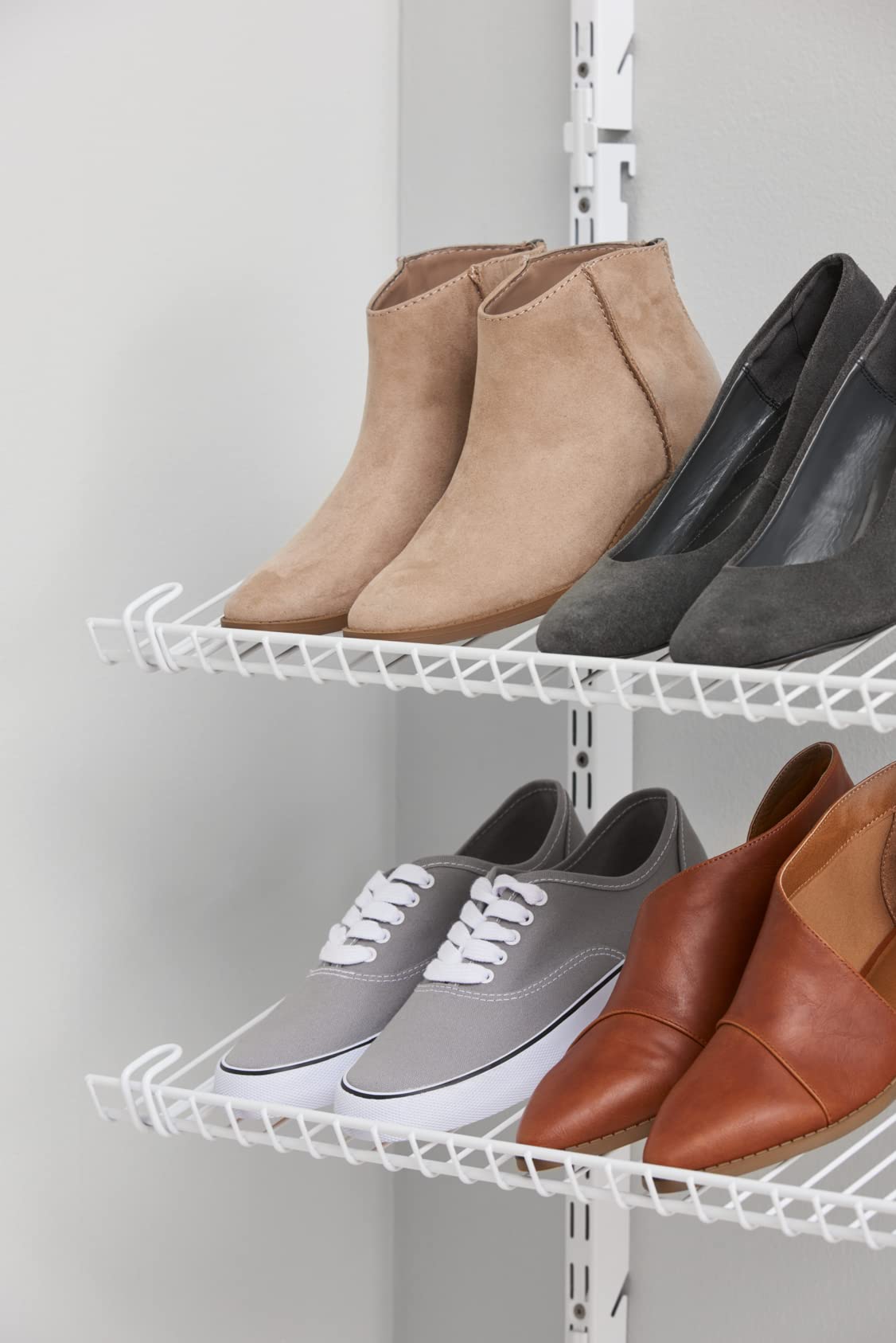 Rubbermaid Customizable Wall Mount Shoe Organizer Shelf - White - Space Saving Storage for Shoes, Hats, Bags - Perfect for Closet, Bedroom, Laundry Room, Entryway Organization