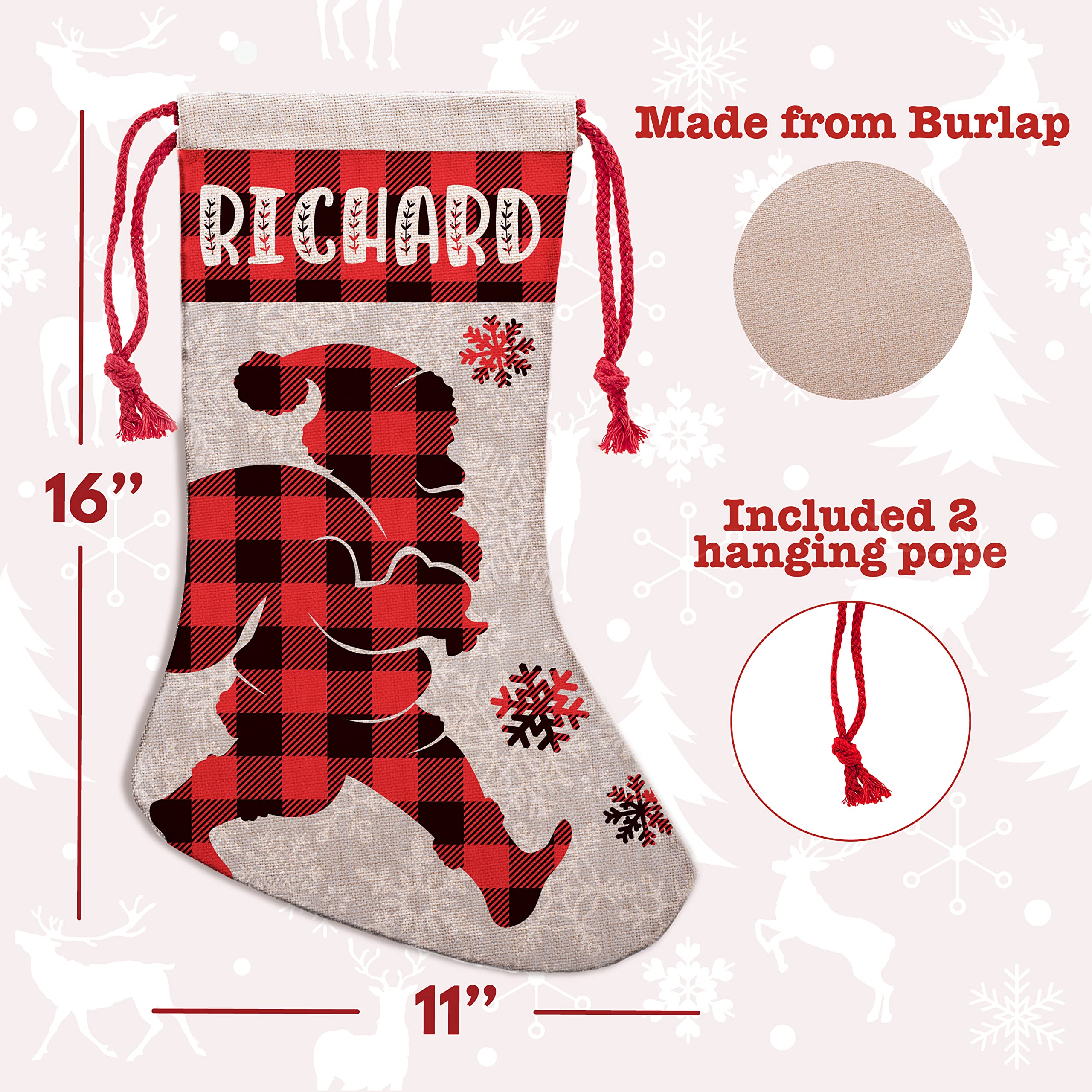 Set of 3 Personalized Christmas Stockings - Custom Name Embroidery with 9 Festive Patterns (Santa, Gnome, Snowman) & 5 Font Styles | 16-inch Holiday Decor for Fireplace, Gift Exchange & Family Traditions
