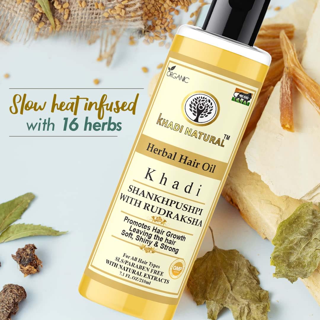 Khadi Natural Herbal Shankhpushpi with Rudraksha Hair Oil 210ml - Ayurvedic Hair Treatment for Strength, Shine & Growth - Nourishing & Revitalizing Hair Care Solution - Perfect for Dry, Damaged Hair & Scalp Health - Pack of 2 Bottles
