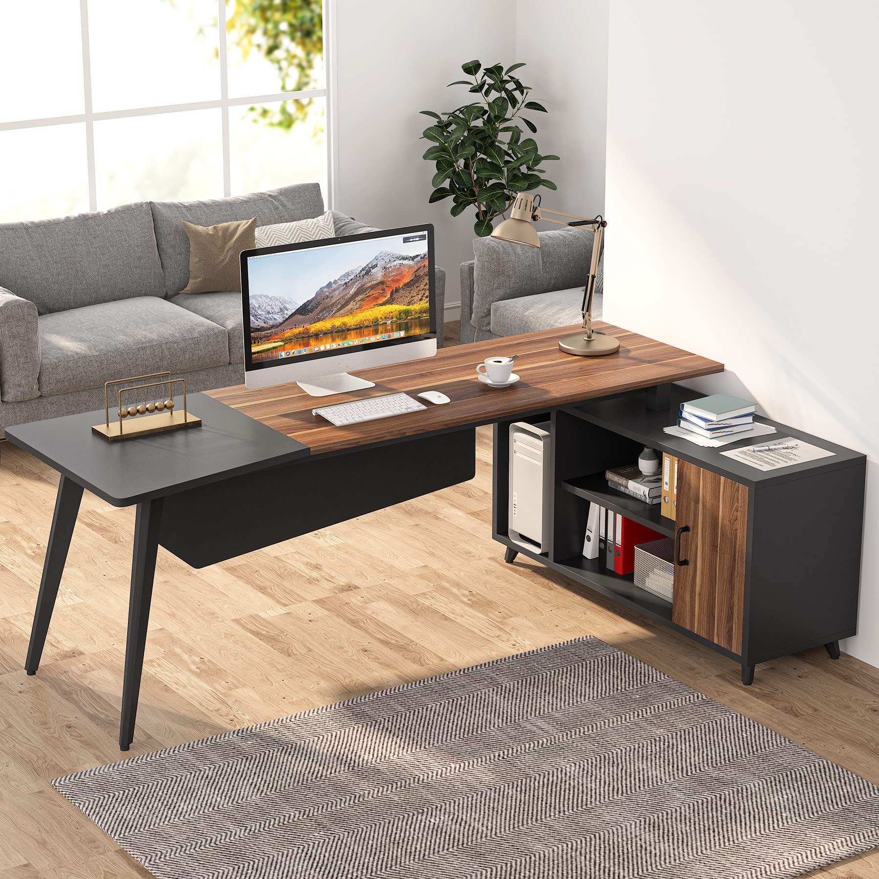 Tribesigns 78.74 Inch L-Shaped Office Desk with File Cabinet & Shelves - Rustic Brown Industrial Computer Workstation for Home Office | Perfect for Small Spaces, Gaming Setup & Remote Work