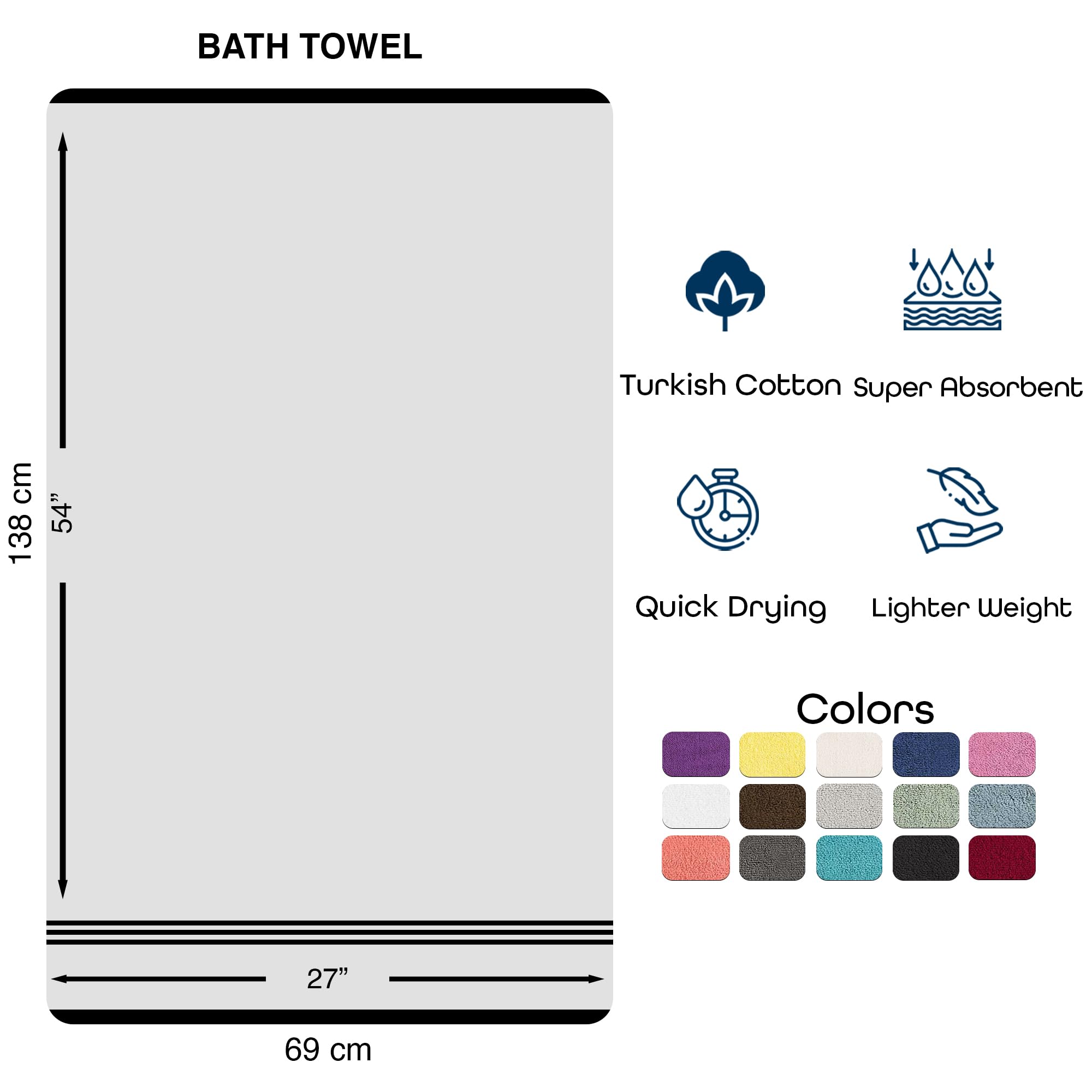 Premium Soft & Absorbent 100% Cotton Bath Towels 4 Pack - 600 GSM Light Blue Linen Towels for Spa, Beach, Gym & Everyday Luxury | Hawmam