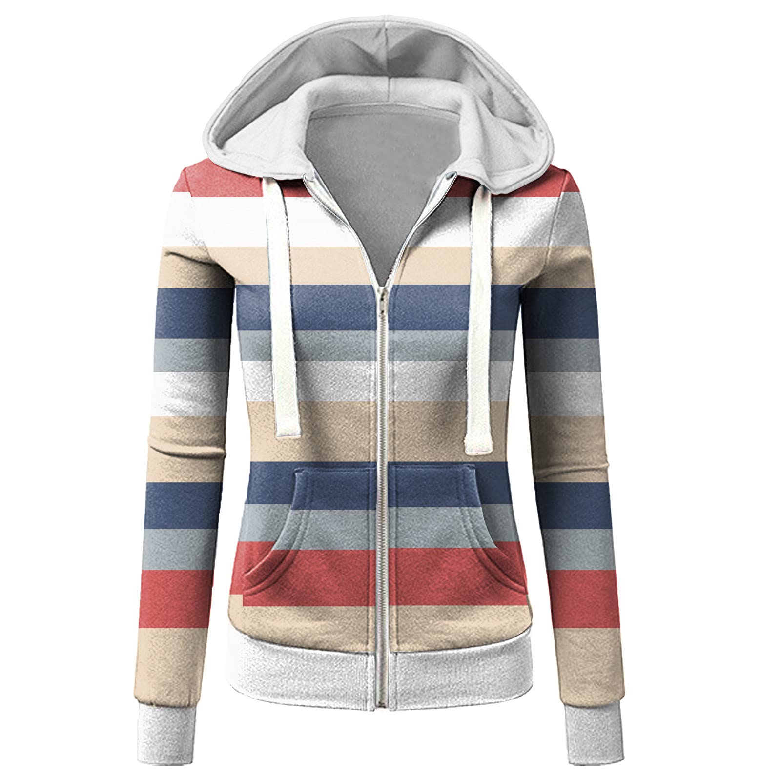 Women's Color Block Zip-Up Hoodie Sweatshirt with Pockets & Drawstring - Casual Pullover Jacket for Everyday Wear, Gym, and Outdoor Activities