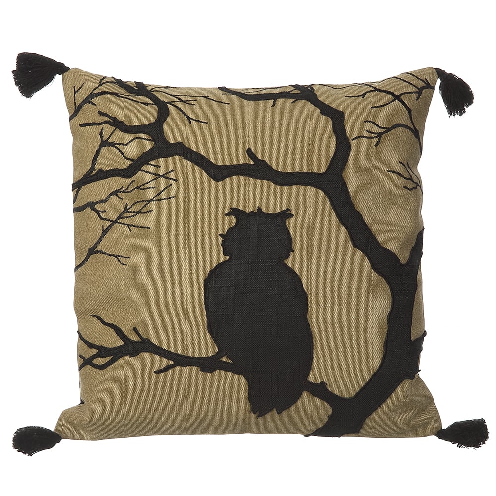 16x16 Owl Throw Pillow Covers Set of 2 - Soft Beige & Black Decorative Cushion Covers for Bedroom, Living Room, Sofa & Dorm Decor