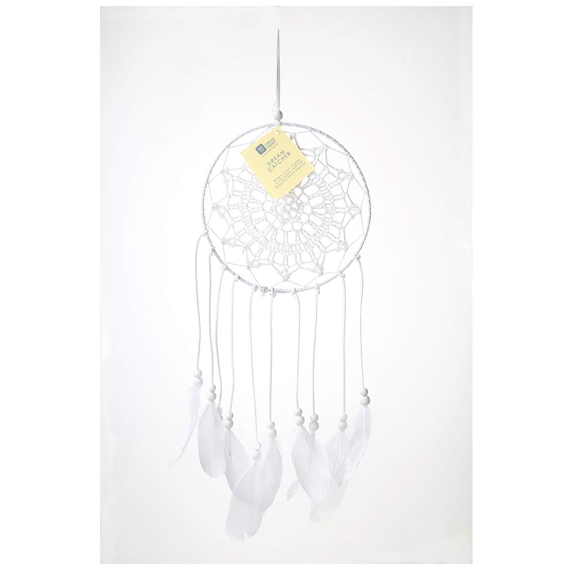 White Dream Catcher with Beads & Feathers - Boho Decor for Wedding, Bedroom or Festival