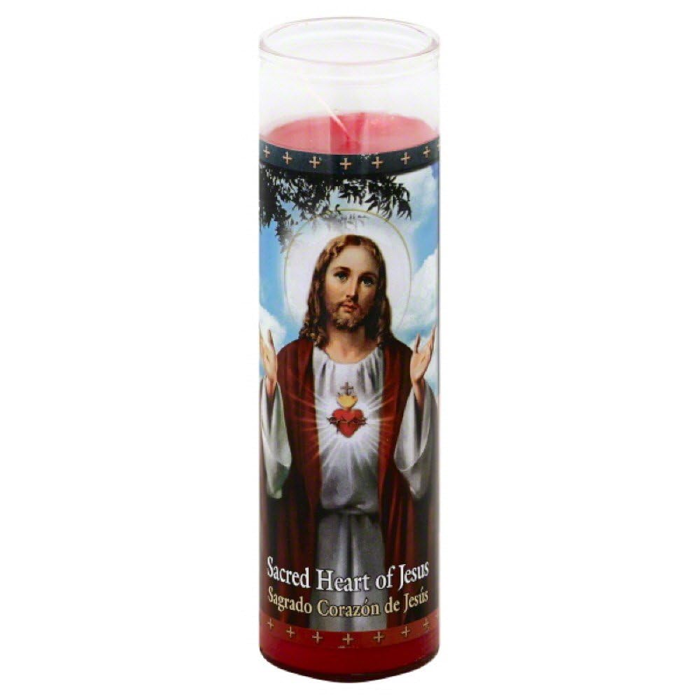 St. Jude Candle with Heart of Jesus Design – Red Glass Prayer Candle for Home Altar, Religious Devotion & Spiritual Comfort – Perfect for Prayer, Meditation & Church Decor