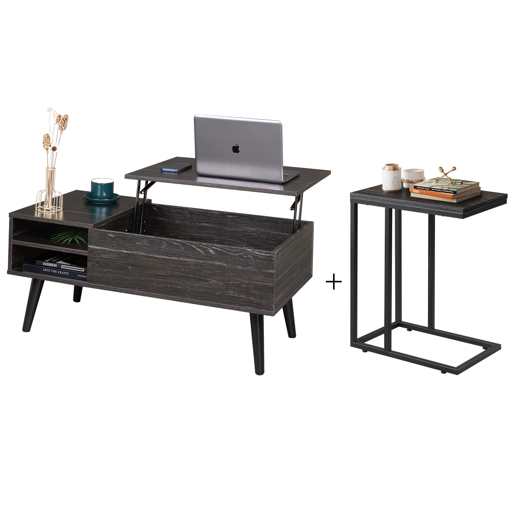 WLIVE Coffee Table and Side Table Set - Modern Gray Oak Finish Living Room Furniture for Home Decor, Office, Lounge & Entertainment Areas